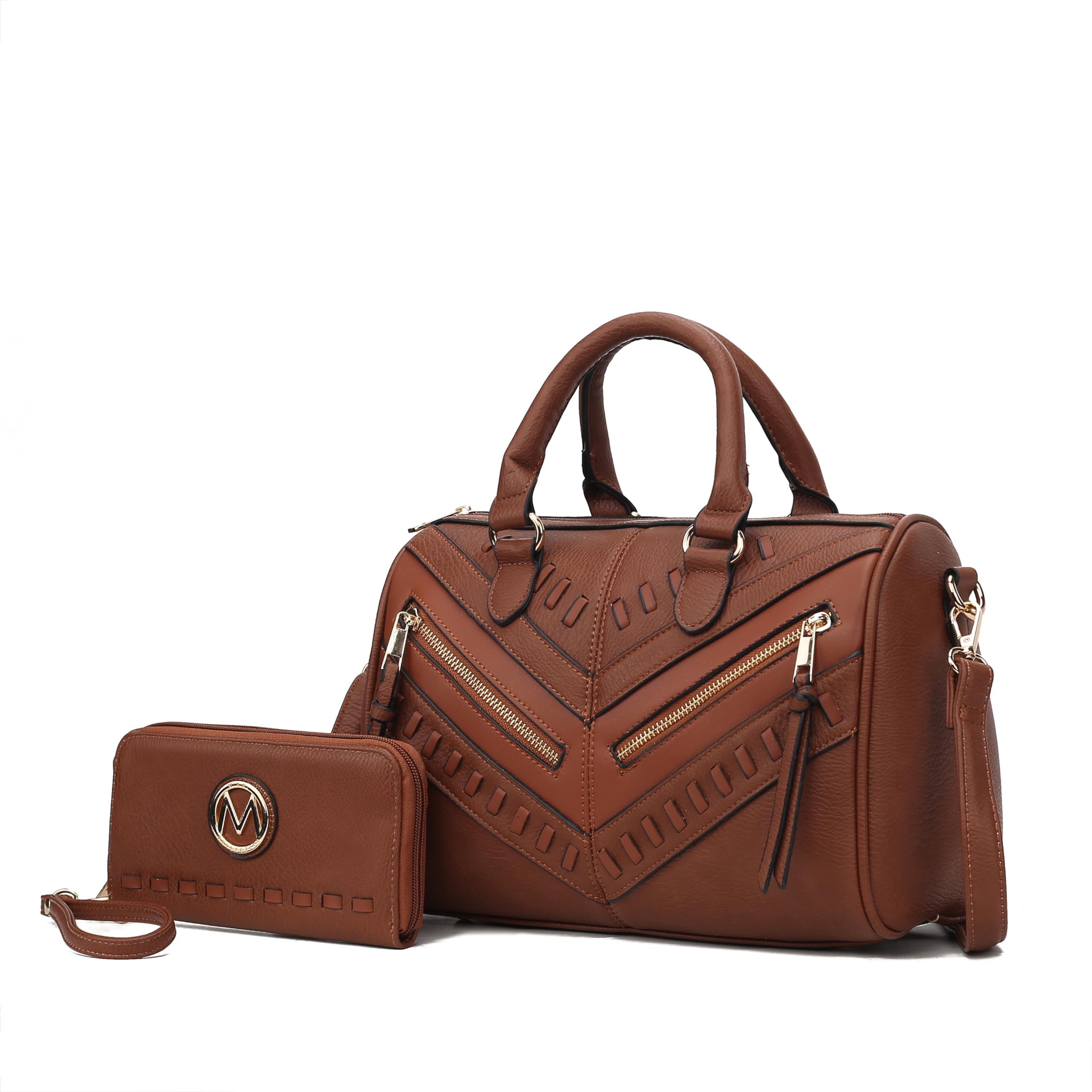 MKF Collection Women's Vegan Leather Satchel Bag with Wallet - Top Handle Shoulder Handbag & Crossbody Purse for Work, Travel & Everyday Use