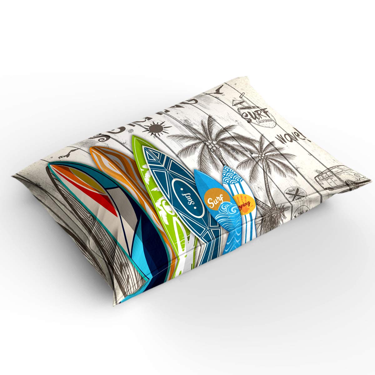3-Piece Queen Size Floral Surfboard & Palm Tree Duvet Cover Set with Zipper Closure - Summer Wave Black Bedding for Kids, Teens & Adults | Perfect for Beach-Themed Bedrooms & Vacation Homes