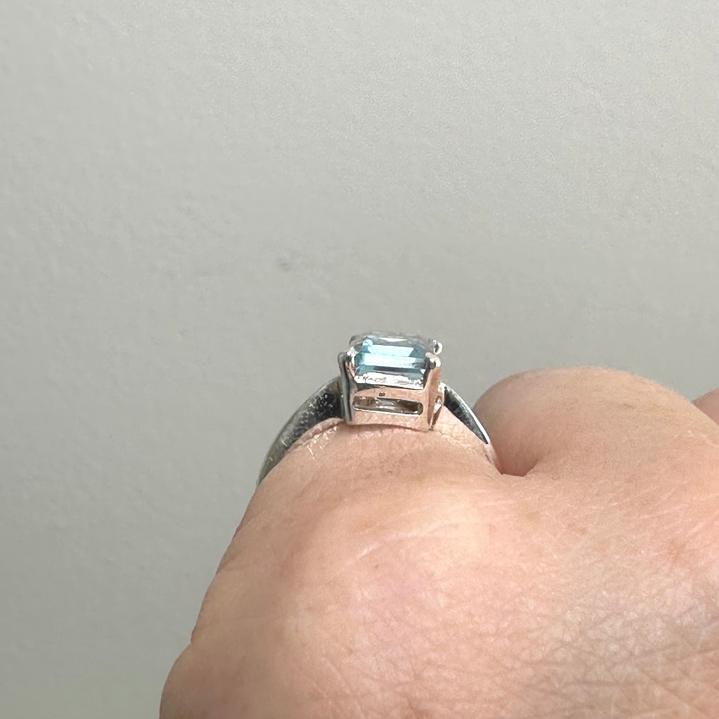 Blue Topaz Rectangular Faceted Ring Size 5 - Sterling Silver Women's Jewelry for Engagement, Anniversary & Special Occasions