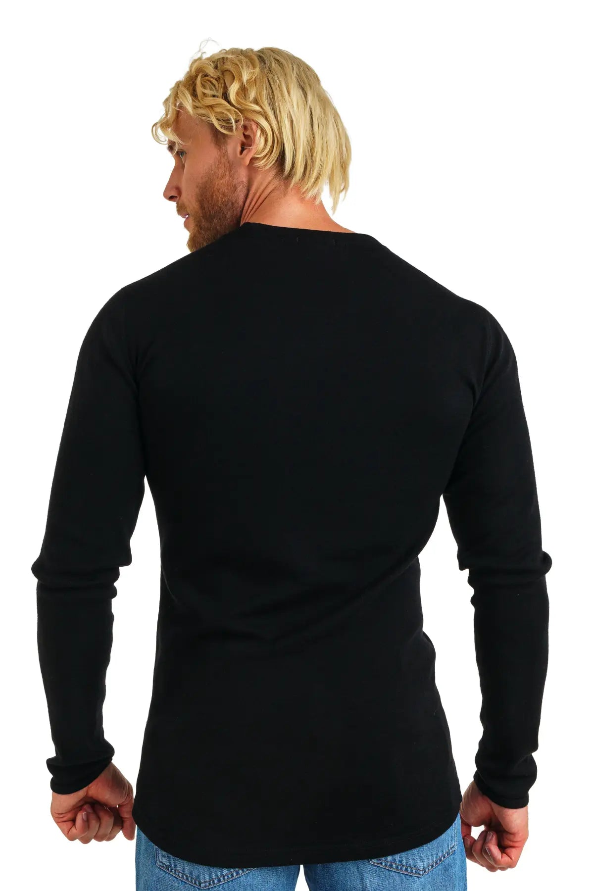 Premium Men's Merino Wool Long Sleeve Base Layer 320 GSM - Black - Warm & Breathable for Hiking, Skiing & Winter Outdoor Activities