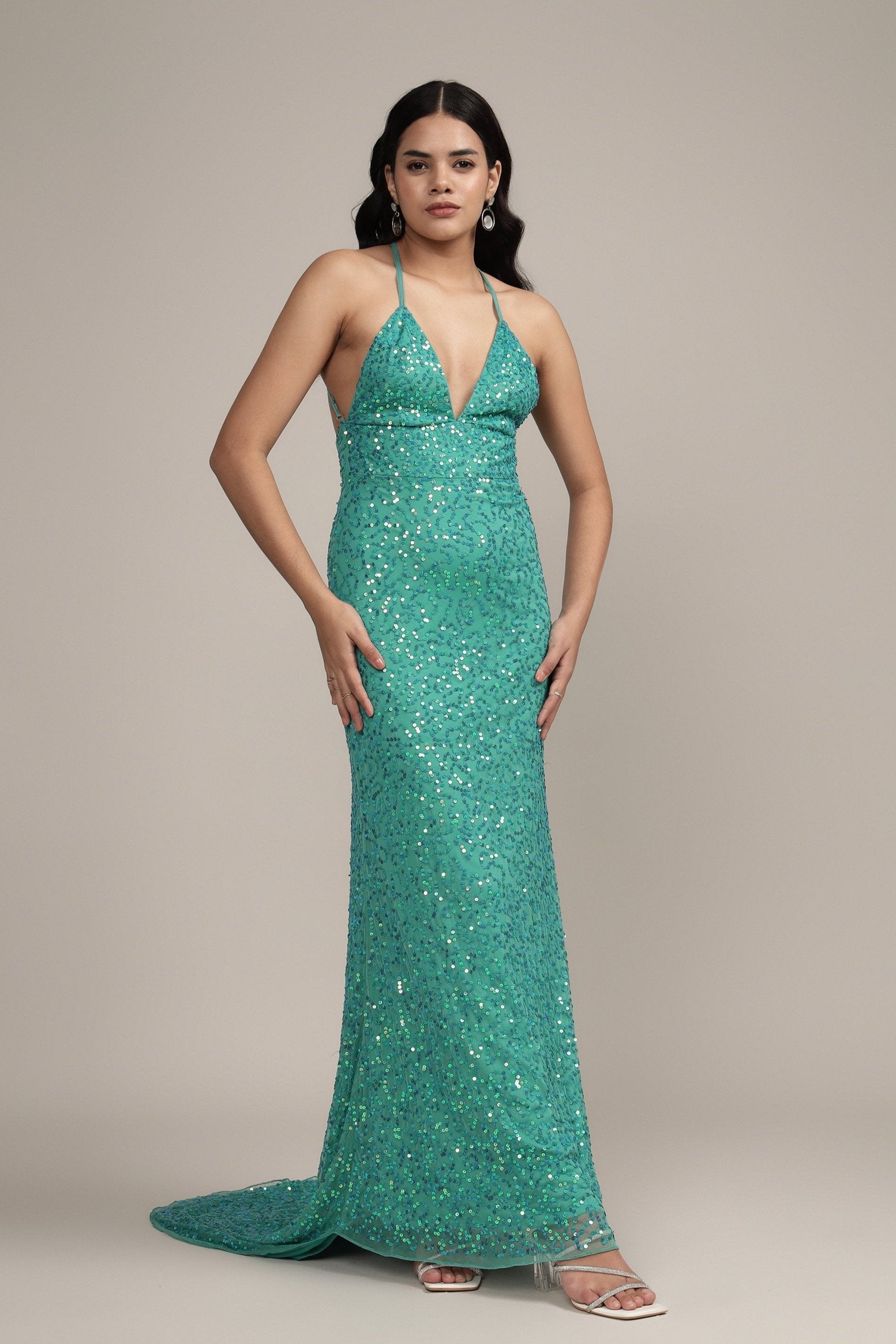 Silvana Embellished Maxi Dress in Teal - Elegant Long Formal Gown for Women, Perfect for Weddings, Parties & Special Occasions
