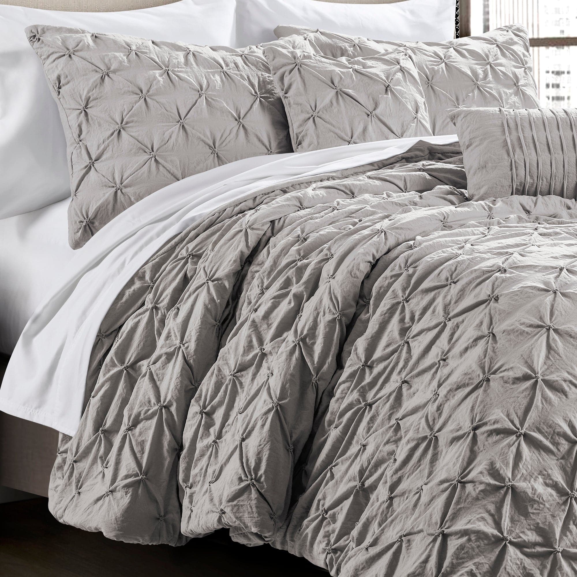 Ravello Pintuck 5-Piece Comforter Set - Queen Size Bedding with Pillow Shams - Luxury Soft Microfiber for Cozy Bedroom Decor