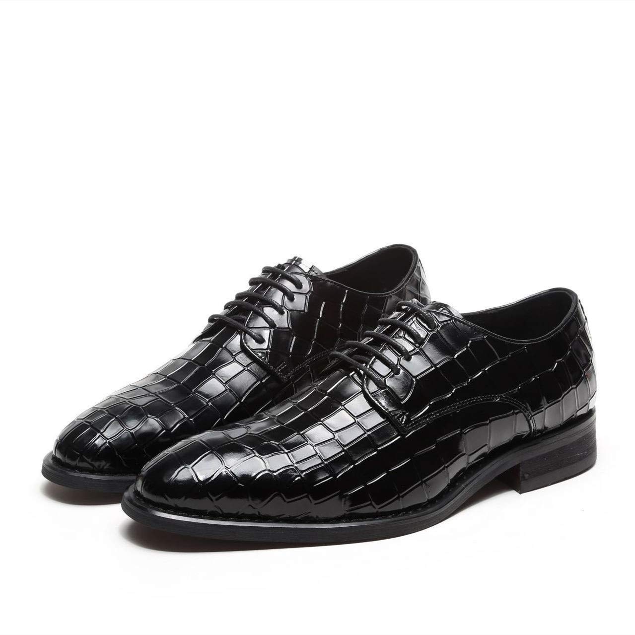 Premium Men's Lace-Up Derby Dress Shoes - Genuine Leather Crocodile Embossed Slip-Resistant Rubber Sole for Wedding, Business & Formal Occasions | Elegant Office Wear & Special Event Footwear