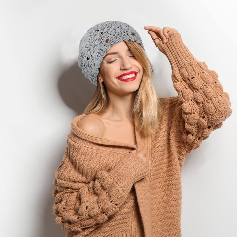 1 Piece Women's Crochet Slouchy Beanie - Handmade Cotton Knit Hat for Summer & Winter - Soft, Comfortable Floral Skull Cap - Perfect for Outdoor Activities, Travel & Casual Wear
