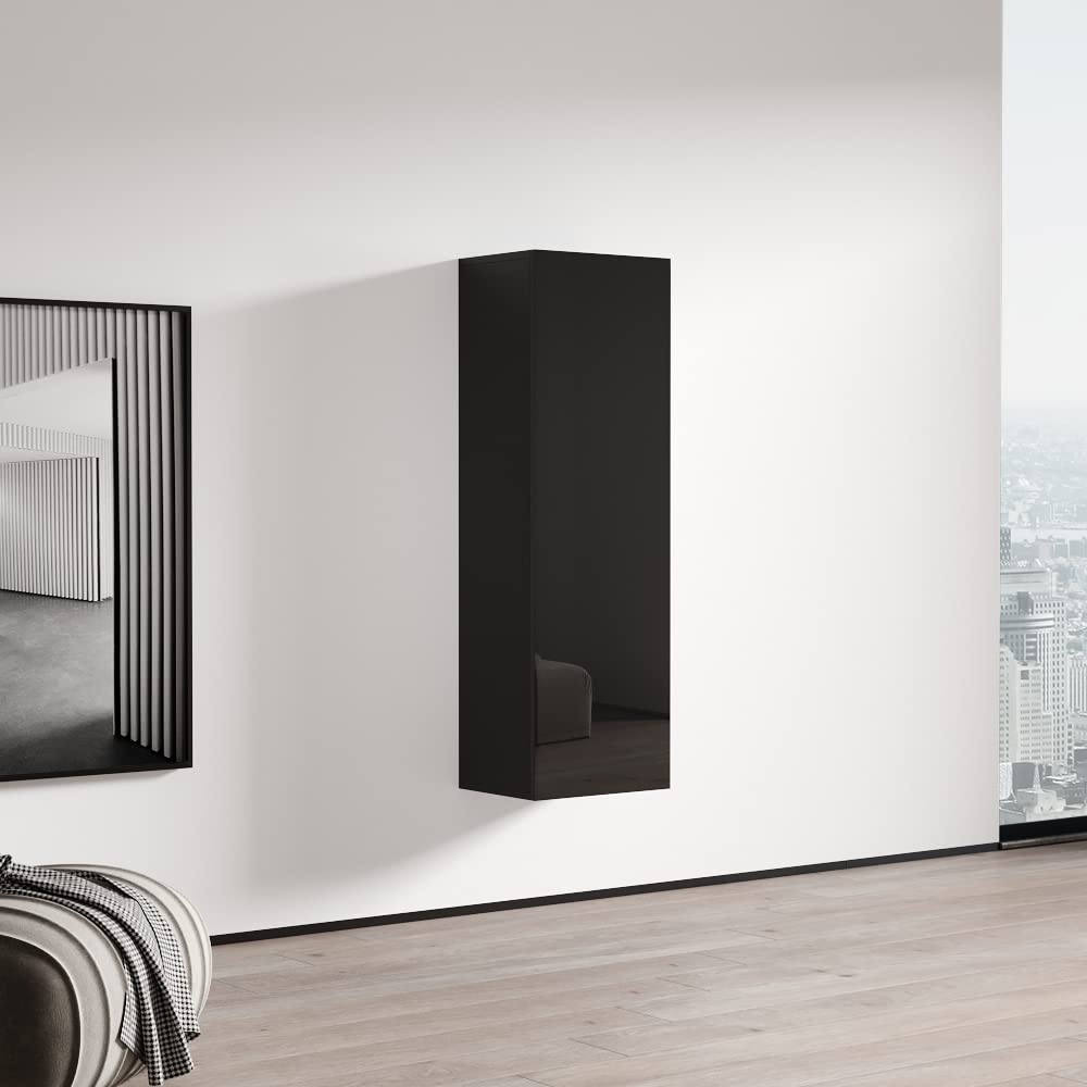 Modern Floating Wall Mounted Bookcase Cabinet - Durable Wooden Fly Modular Storage Shelf with High Gloss Finish (Black, Rectangular) - Perfect for Living Room, Bedroom & Office Organization
