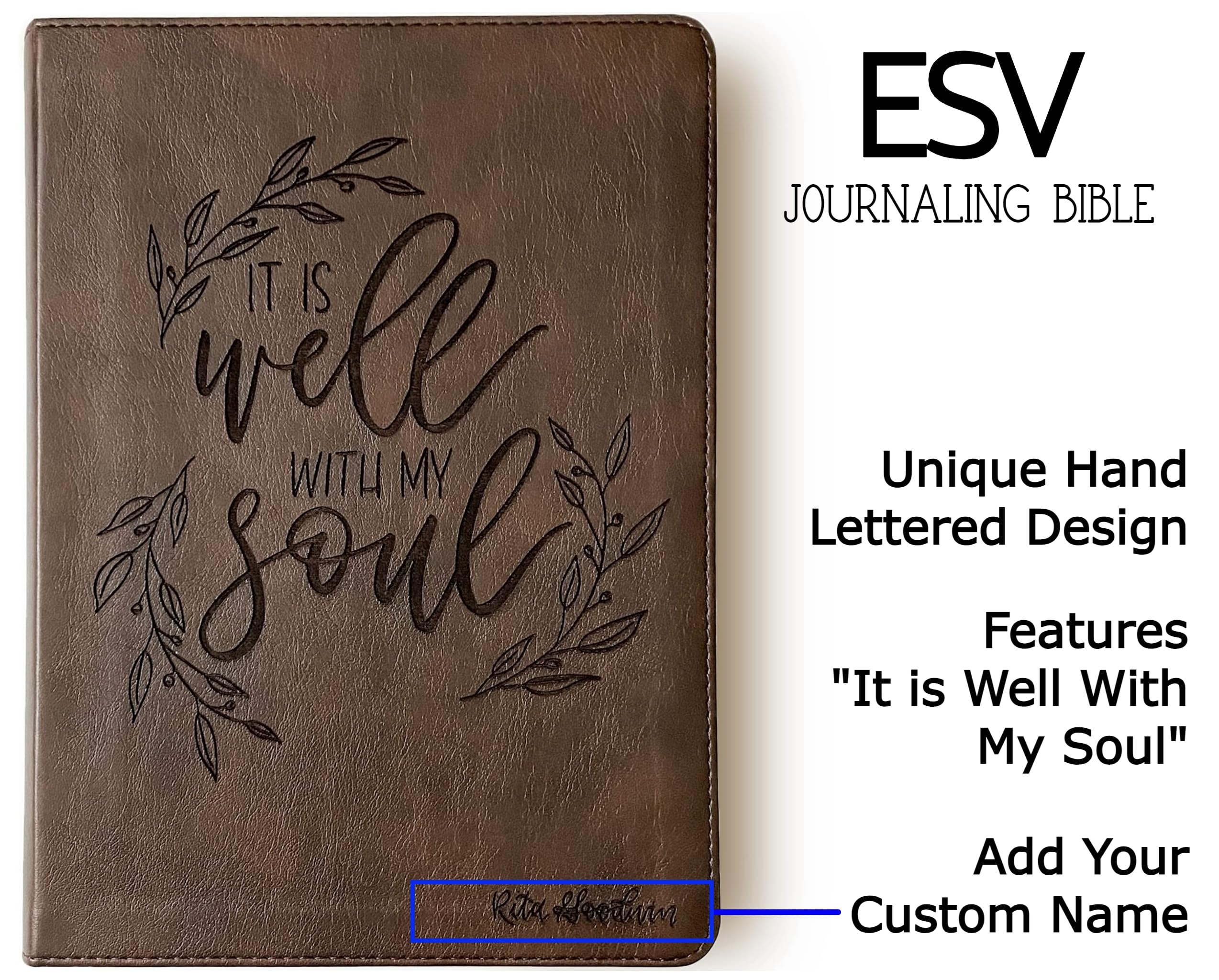 Hand Lettered & Laser Engraved ESV Journaling Bible with Custom Name - Personalized Christian Wedding Gift for Brides, Grooms & Couples - Perfect for Bible Study, Wedding Ceremonies & Anniversary Celebrations