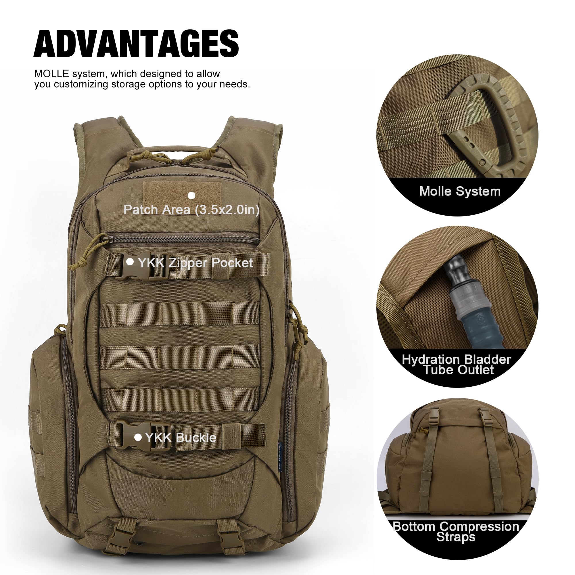 Mardingtop 28L Tactical Backpack for Men - Military Molle Hiking Backpack with EDC Design for Camping, Trekking & Travel | Durable Outdoor Gear for Adventure, Work & Daily Commute