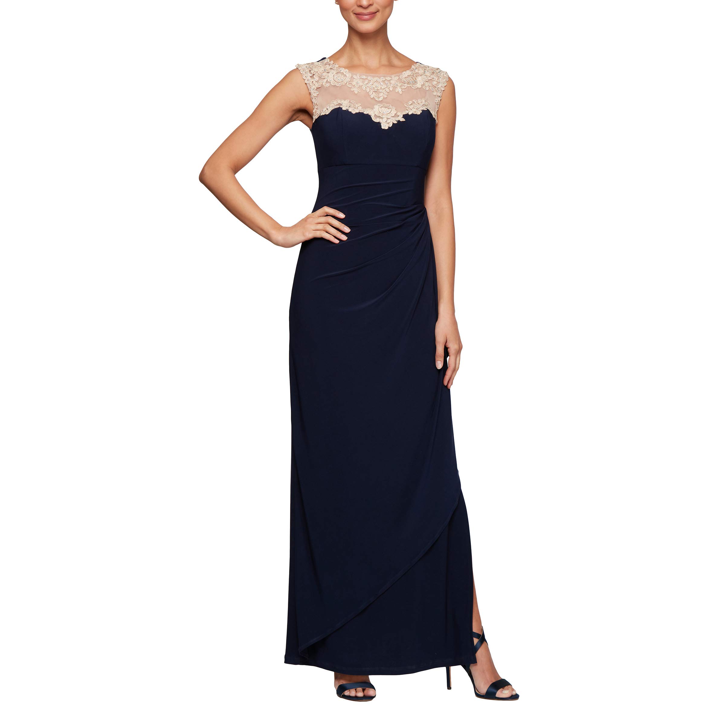 Alex Evenings Women's Long Column Dress with Sweetheart Neckline - Petite & Regular Sizes - Elegant Evening Gown for Weddings, Parties & Formal Events