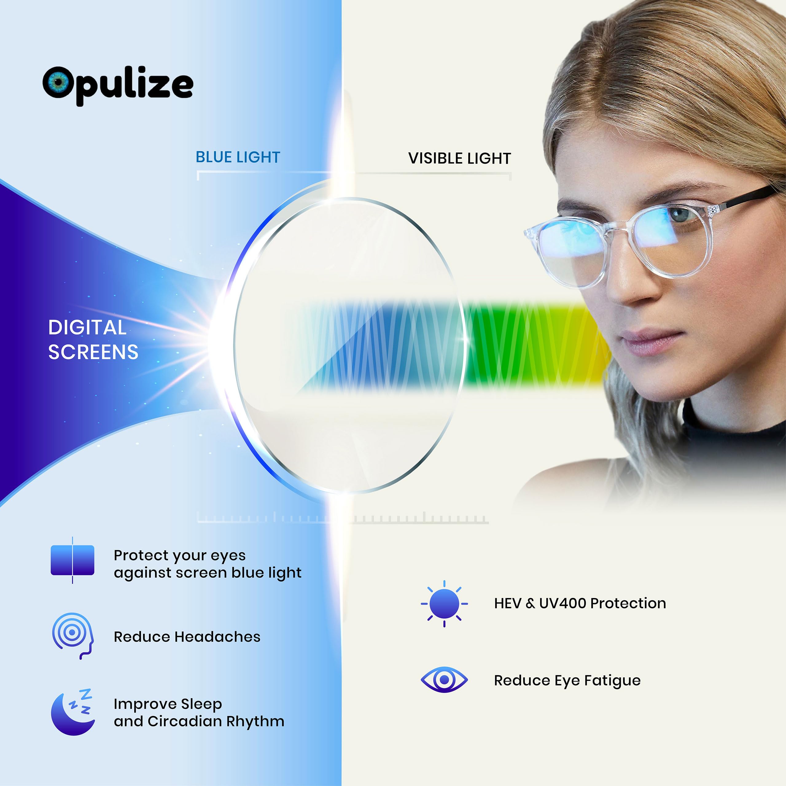 Blue Light Blocking Reading Glasses - OPULIZE Narrow Frame Spring Hinge Computer Glasses for Men & Women | Reduce Eye Strain, Improve Sleep - Perfect for Gaming, Office Work & Screen Time