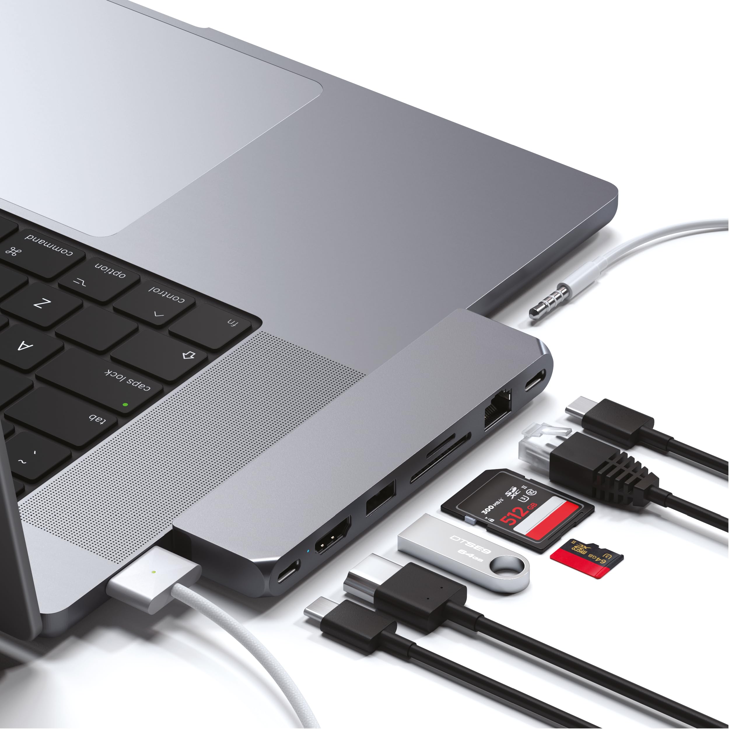SATECHI USB-C Hub Multiport Adapter Pro Hub Max - 7-in-1 USB4 Hub with USB-A 3.0, USB-C Data, Gigabit Ethernet, SD/Micro SD Card Reader & 3.5mm Audio Jack - Compatible with M2/M1 MacBook Pro/Air (Space Gray) | Perfect for Work, Travel & Home Office Connectivity