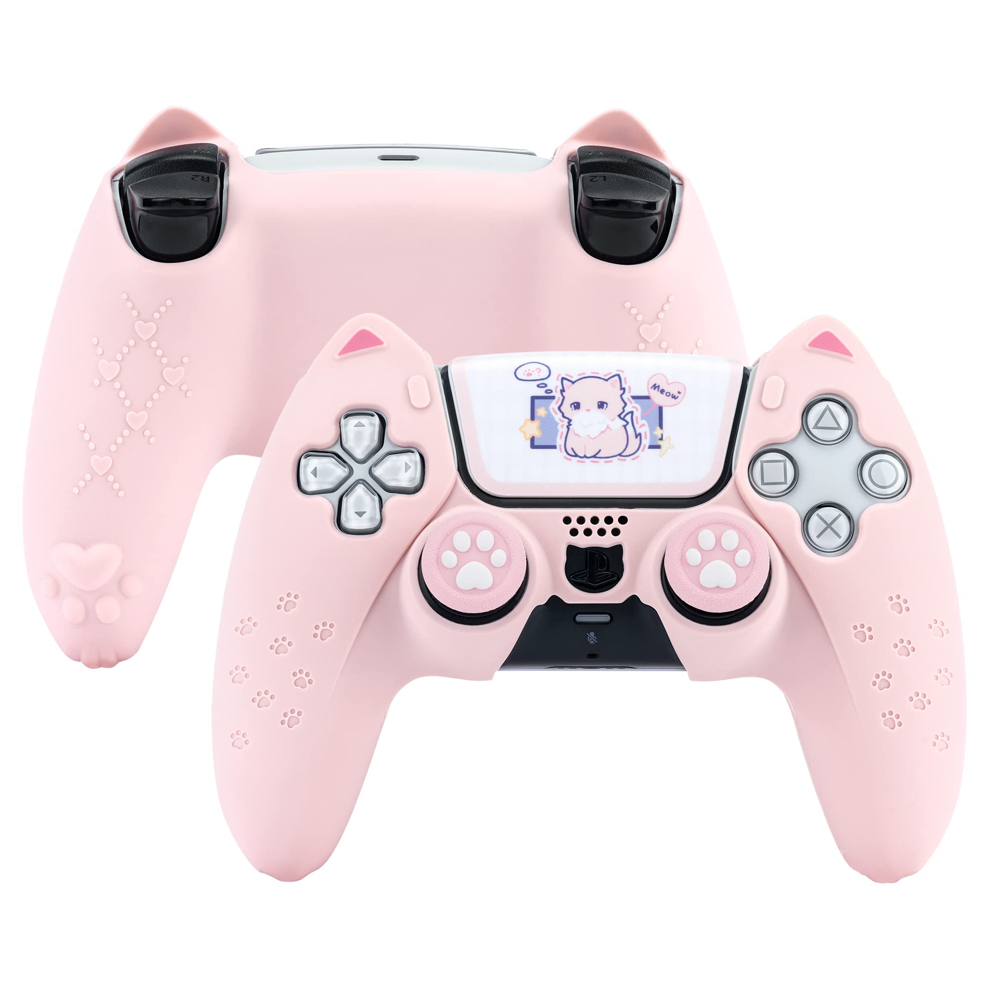Pink Cat Paw PS5 Controller Grip - Anti-Slip Silicone Cover for Wireless Gaming Accessories - Perfect for Playstation 5 Players