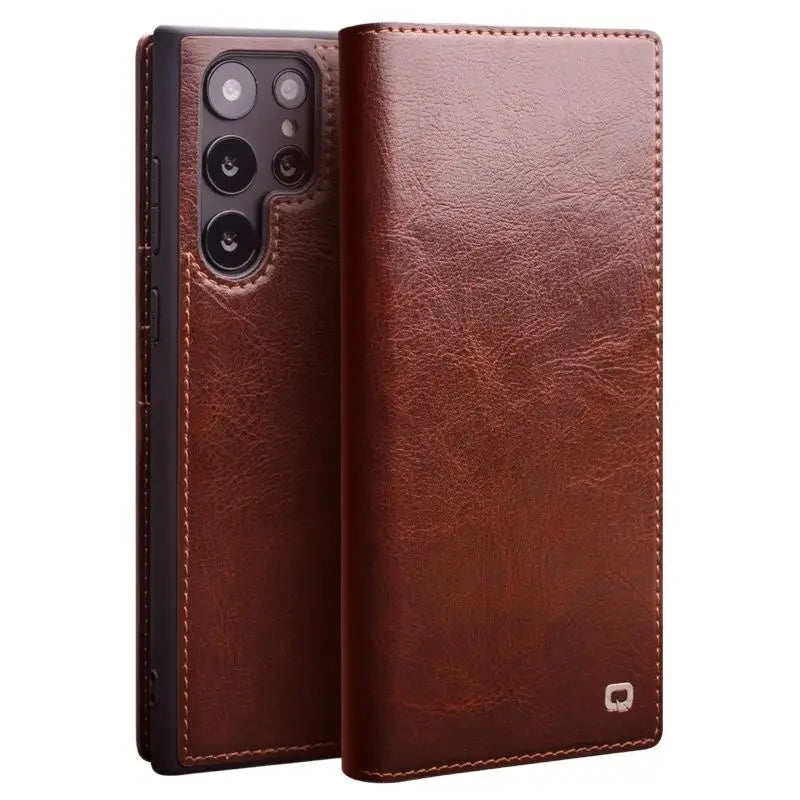 Samsung Galaxy S25 Ultra Genuine Leather Wallet with Card Slots - Stylish Retro Design for Men & Women - Perfect for Everyday Use, Travel, and Business