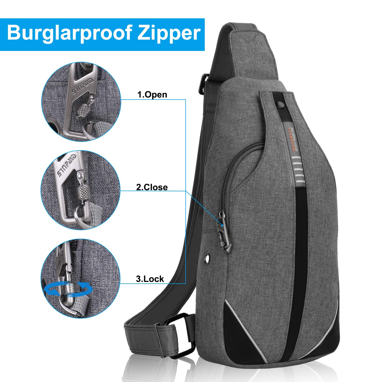 WATERFLY Anti-Theft Crossbody Sling Backpack - Lightweight Chest Shoulder Bag for Travel, Hiking & Daily Commute | Perfect for Men & Women