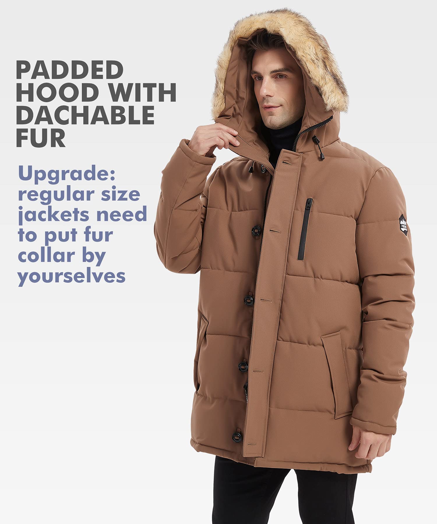 PUREMSX Men's Winter Coat - Windproof, Insulated Thick Outdoor Padded Parka Jacket for Cold Weather | Perfect for Snowboarding, Skiing & Hiking