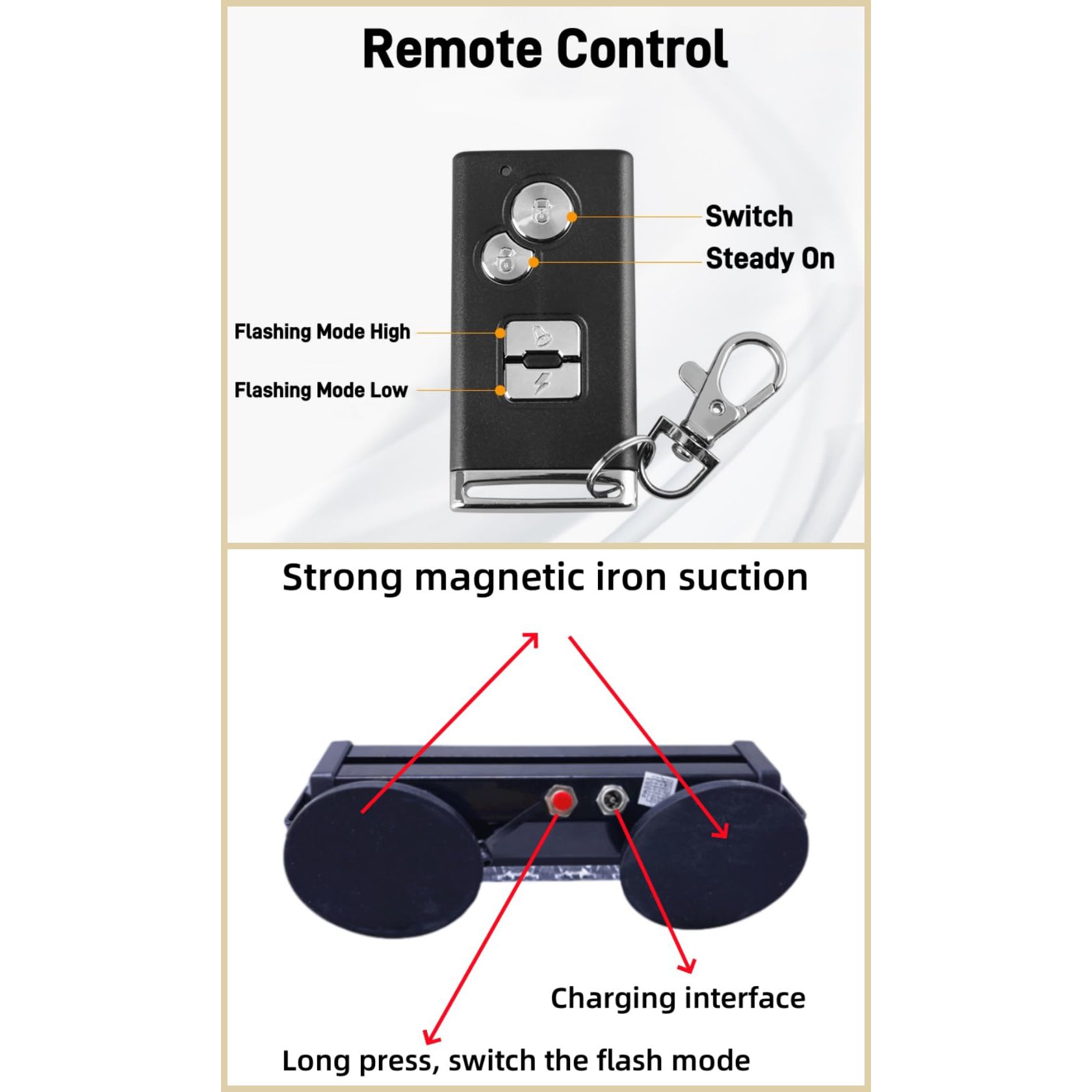 Car Strong Magnetic Flashlight with Remote Control - LED Magnetic Light Bar for Emergency Warning, Strobe & Safety (2 Pack, Red & Blue) - Perfect for Roadside Emergencies, Off-Road Adventures & Vehicle Breakdowns