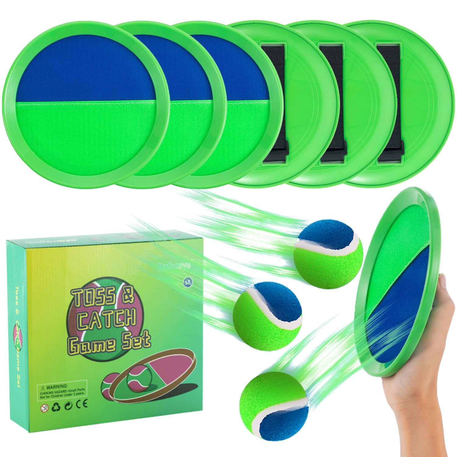 Outdoor Toss and Catch Ball Set for Kids Ages 4-8 - 6 Paddles & 3 Balls | Fun Backyard Games for Children & Adults | Perfect Birthday Gift for 3-8 Year Old Boys & Girls | Great for Park Play, Beach Games, and Family Yard Activities