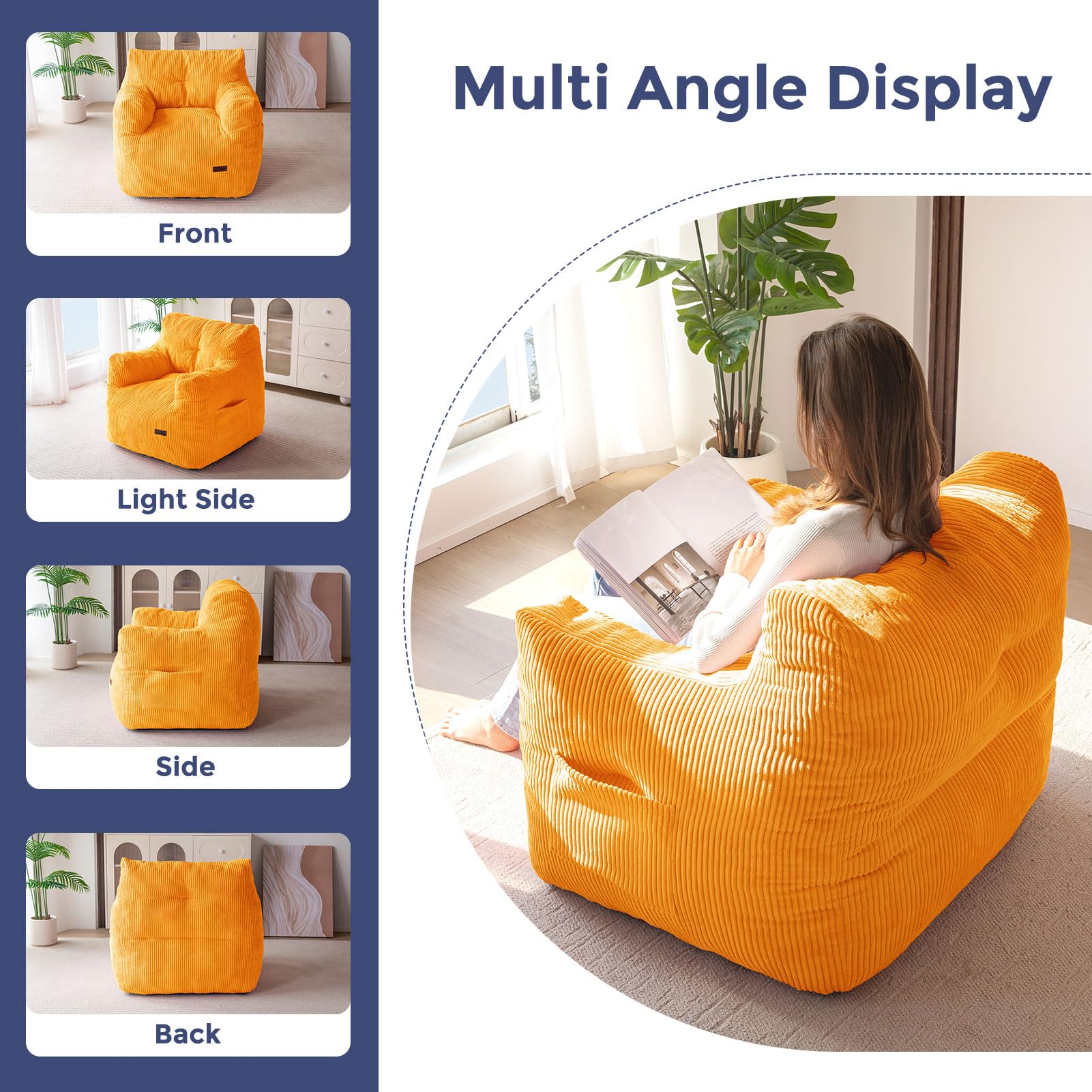 MAXYOYO Tufted Corduroy Bean Bag Chair with Filler - Comfortable Lazy Couch for Adults & Teens in Beige | Perfect for Living Room, Bedroom & Dorm Relaxation