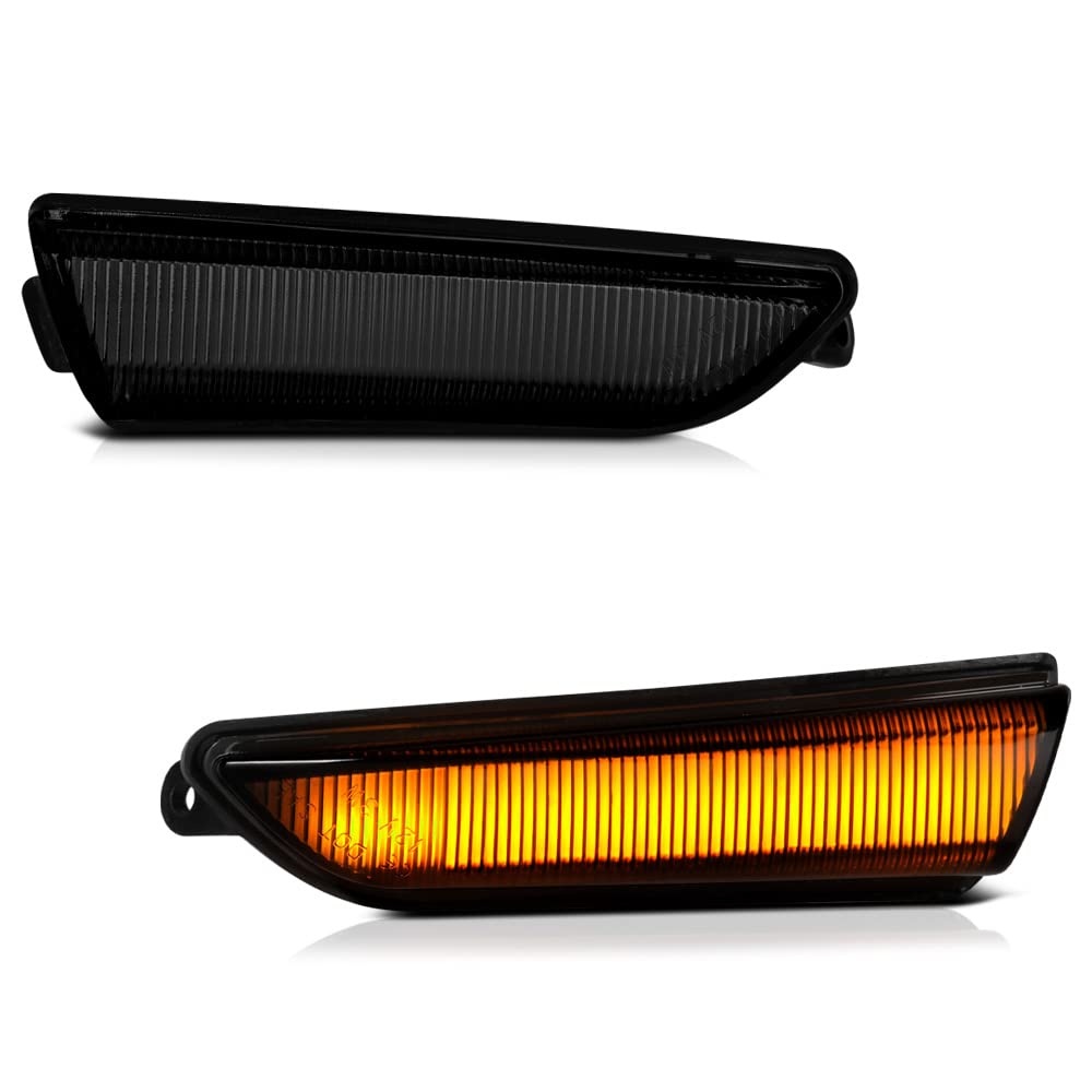 VIPMOTOZ Sequential Amber LED Tube Side Mirror Turn Signal Lights - Compatible with 2011-2023 Chrysler 300 - Smoked Tinted Lens & Black Housing - Driver & Passenger Side Pair - Enhanced Safety & Style for Night Driving & Custom Car Upgrades