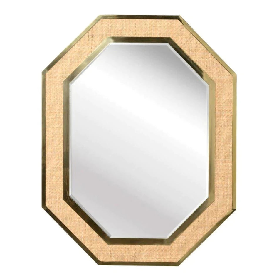 Vintage Brass and Cane Octagonal Wall Mirror - Elegant Home Decor for Living Room, Bedroom & Entryway