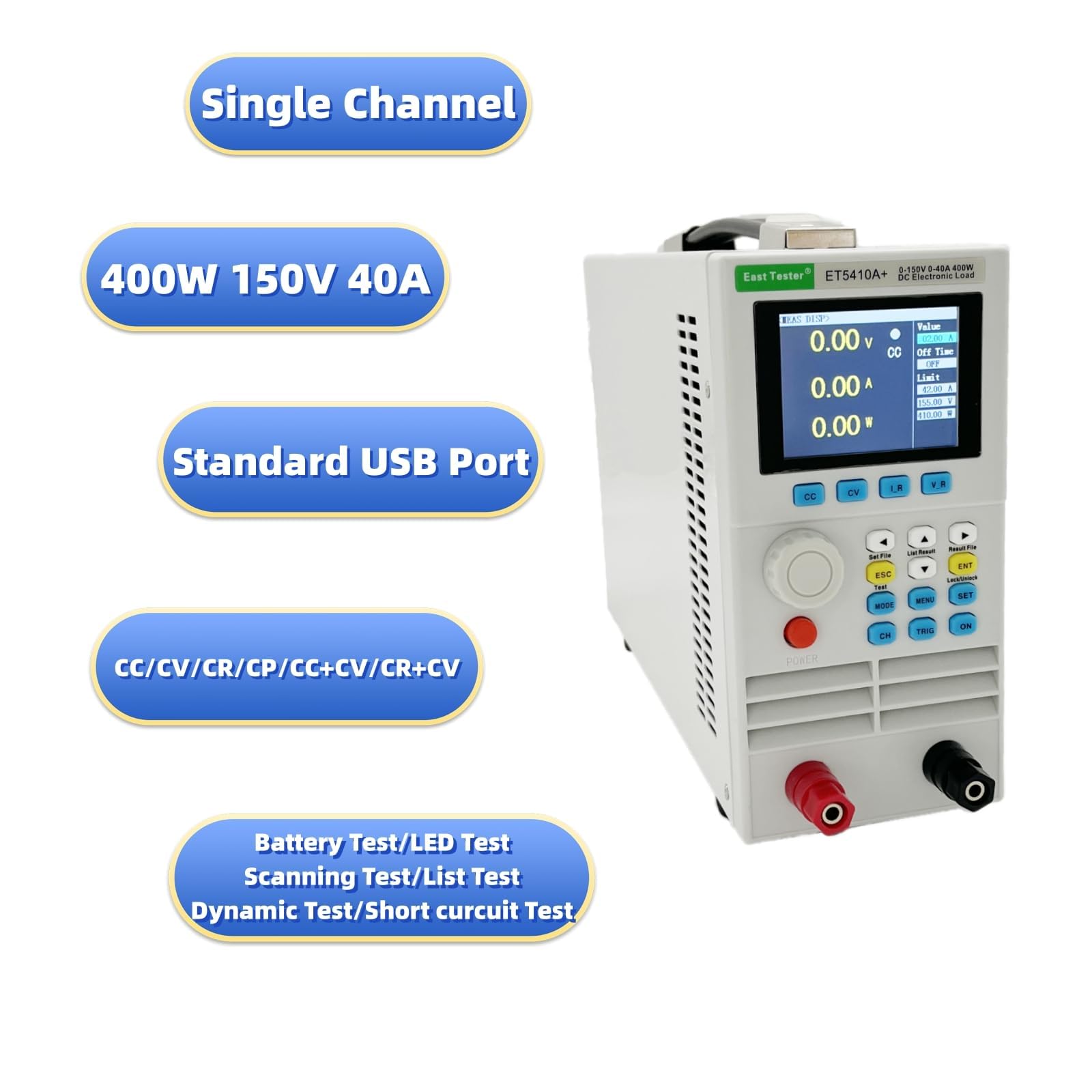 Programmable DC Electronic Load Tester ET54A+ - Battery Capacity Tester with Constant Current/Voltage for Power Supply, USB Charger, Switch Testing - Ideal for Lab, DIY Electronics, and Power Device Maintenance