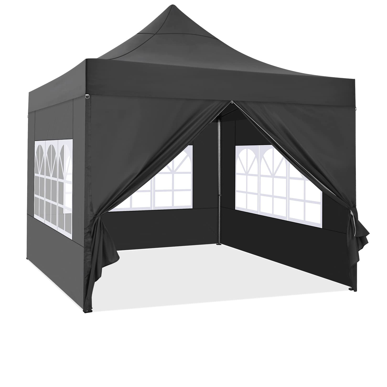 COBIZI 10x10 Pop Up Canopy Tent with 4 Sidewalls - Heavy Duty Waterproof Commercial Canopy for Outdoor Parties, Events, Camping & Backyard - Includes Wheeled Carry Bag (10x10ft, Black) | Perfect for Picnics, Farmers Markets, Beach Outings & Tailgating