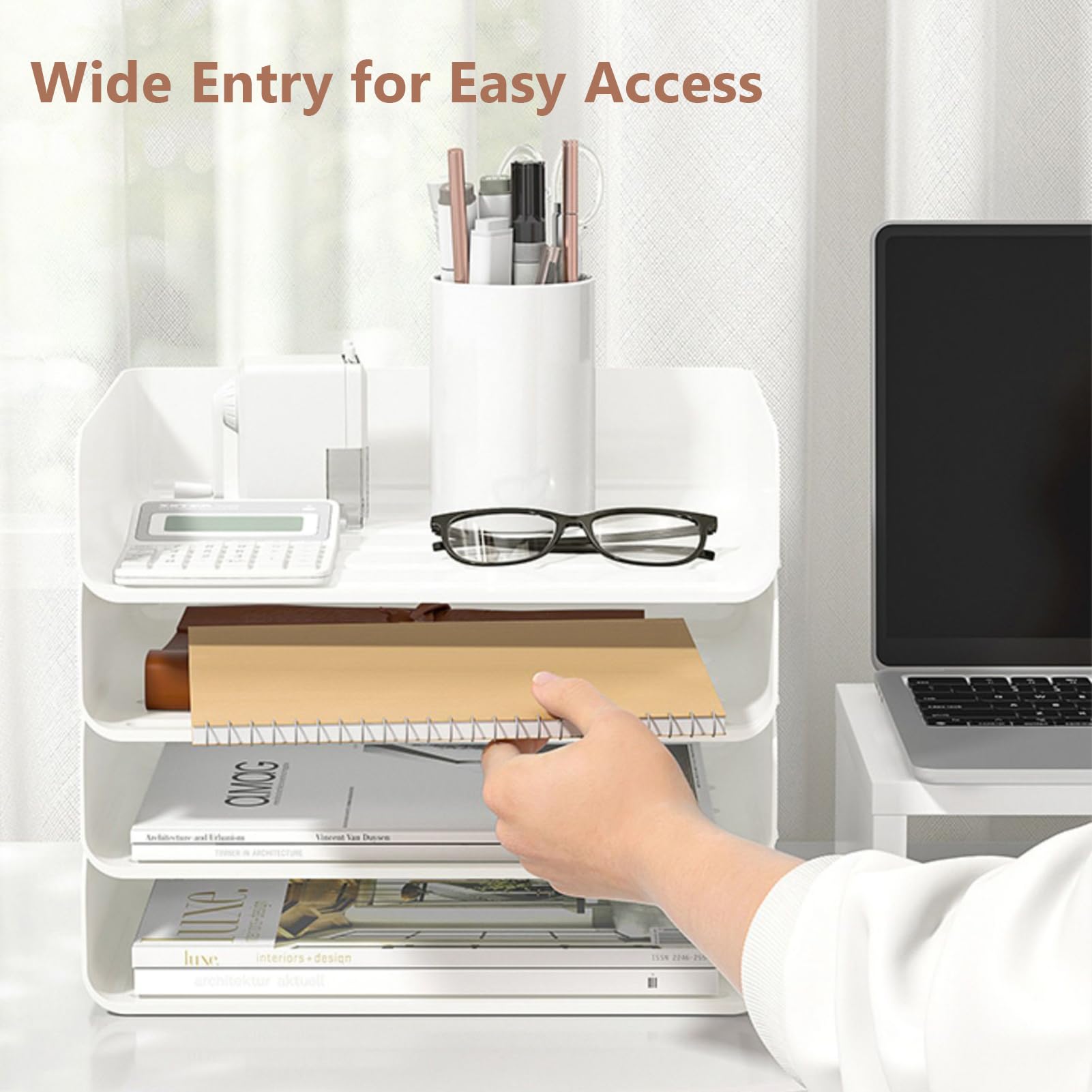 Stackable Desk Organizer - 4-Tier White Paper Letter Tray for Office, Desktop File Holder, Book Storage Rack | Perfect for Home Office, School, and Workspace Organization
