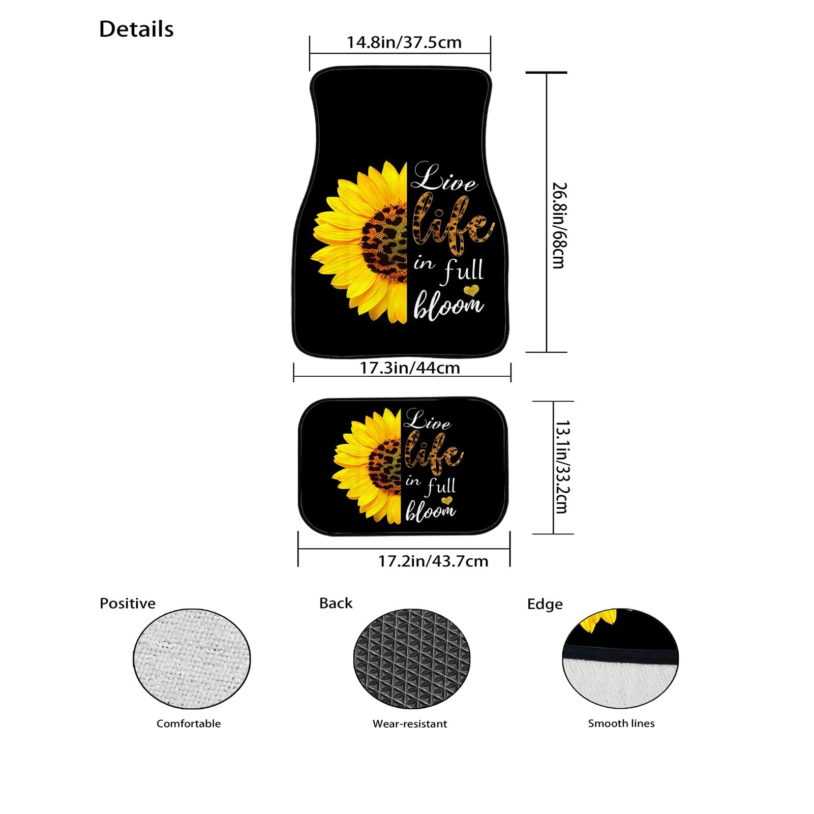 Premium Non-Slip All Weather Car Floor Mats - Sunflower Cheetah Print Full Set (Front & Rear) | Heavy Duty Auto Accessories for Women | Perfect for SUVs, Sedans & Daily Commutes