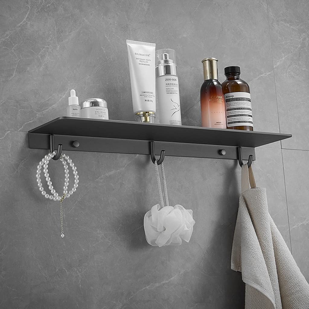 MUSUMI No-Drill Wall Mounted Bathroom Shelf - 60cm Black Space Saving Storage Organizer for Bathroom, Toilet, Kitchen - Perfect for Shower Caddy, Towel Rack & Toiletries Storage