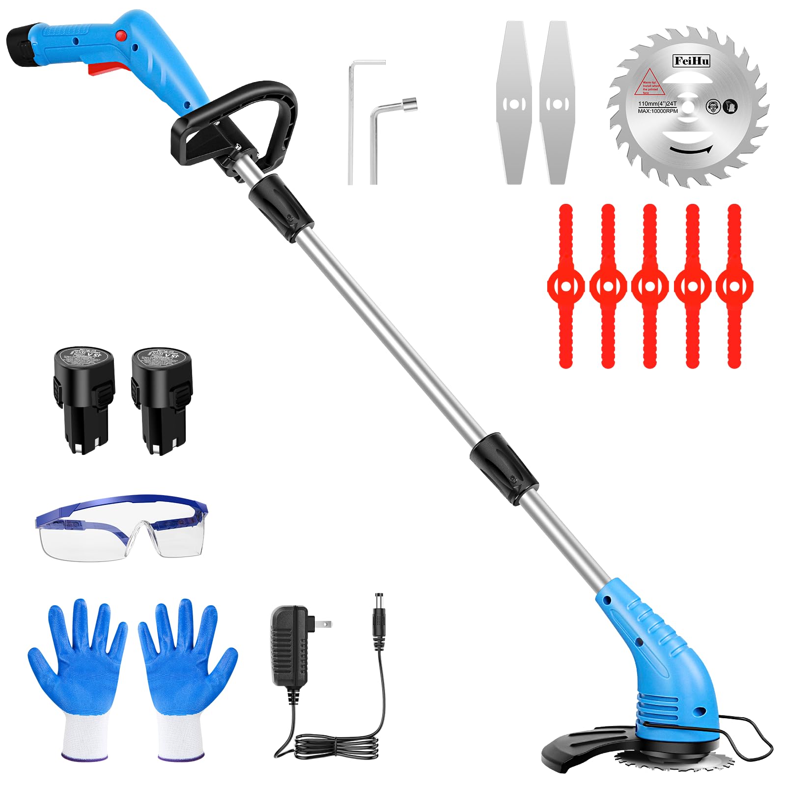 **12V Cordless Weed Wacker & Grass Trimmer - 2000mAh Rechargeable Battery, 3 Interchangeable Blades - Lightweight Brush Cutter & Lawn Edger for Garden, Yard & Landscaping (Perfect for Trimming Grass, Weeds & Edging Walkways)**