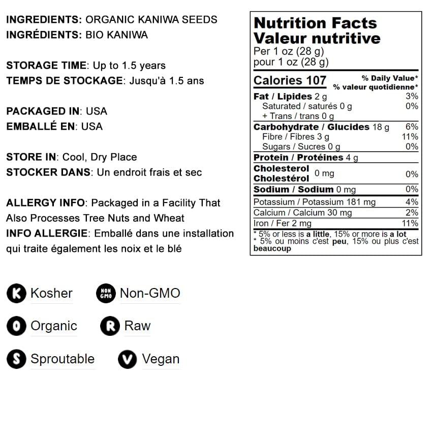Organic Kaniwa Seeds - 20 lbs | Non-GMO Canihua Grain, Kosher, Raw, Vegan, Sproutable | High in Protein, Fiber, Iron, Calcium & Zinc | Perfect for Smoothies, Salads & Healthy Baking