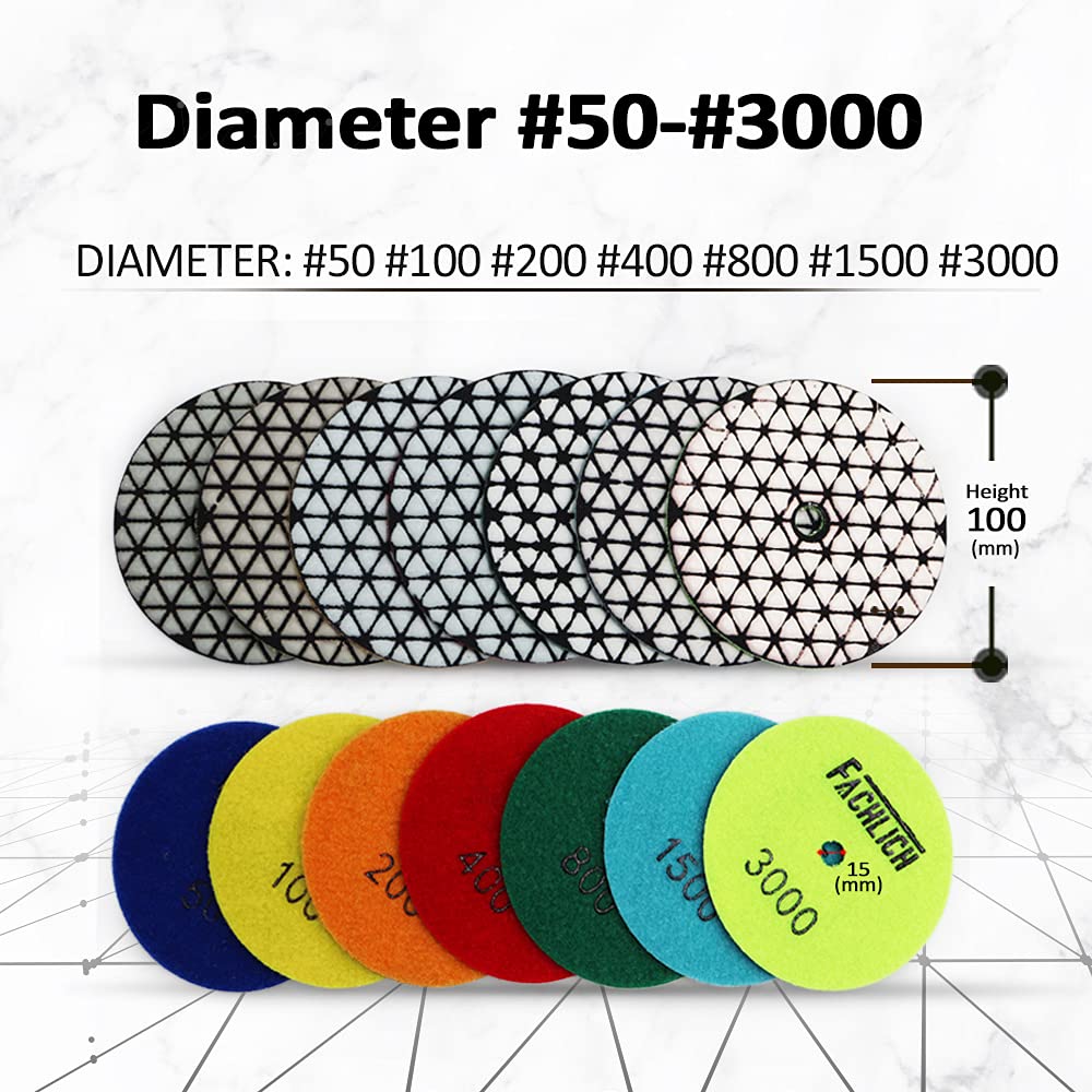 4 Inch Dry Diamond Polishing Pads 8pcs Set - 400 Grit for Granite, Marble, Quartz Countertops - Perfect for Stone Sanding, Grinding & Polishing - Ideal for DIY Home Renovation & Professional Stone Restoration Projects