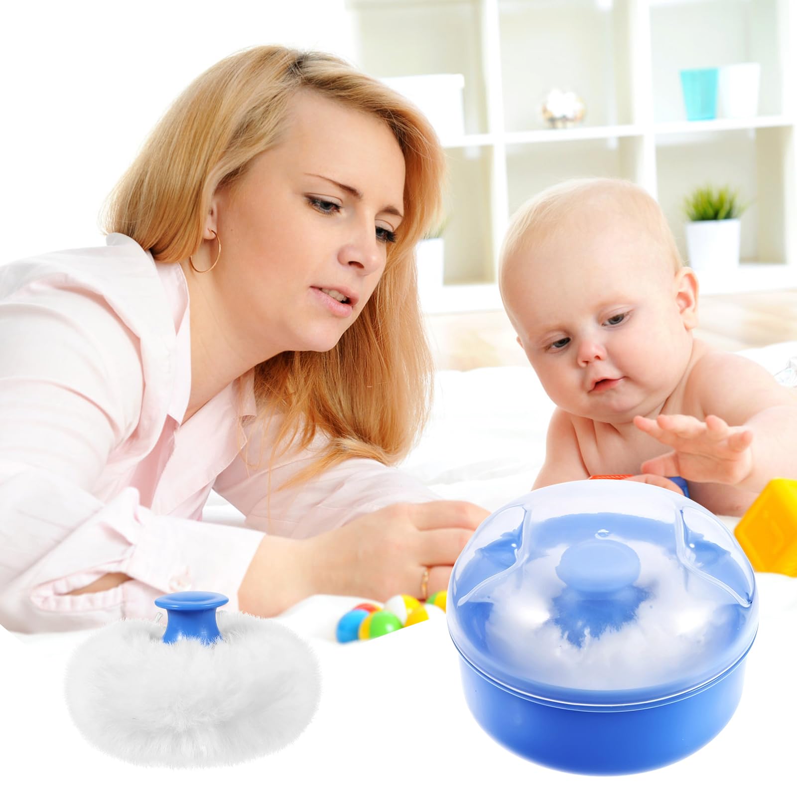 Soft Baby Body Powder Puff with Travel Case - Hypoallergenic Cosmetic Puff for Face & Body Loose Powder - Perfect for Babies, Kids & Women - Ideal for Bath Time, Diaper Changes & Travel (Blue)