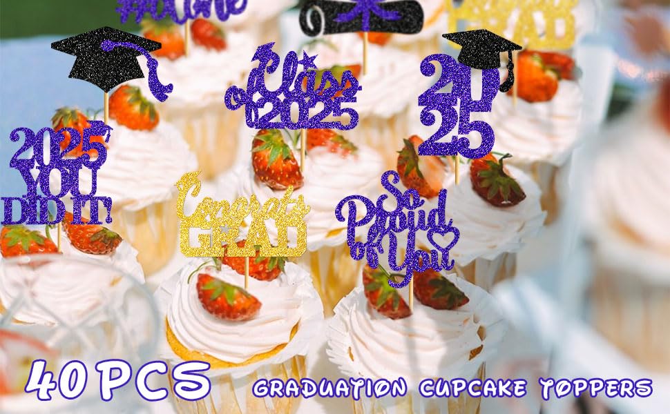 40Pcs Graduation Cupcake Toppers 2025 - Purple Class of 2025 Decorations, Graduation Party Supplies, Cake Picks for Graduation Ceremony & Celebration - Perfect for Graduation Parties, School Events & Dessert Decorations