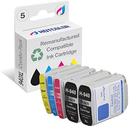 Premium 5-Pack 940XL Ink Cartridges (2 Black, 1 Cyan, 1 Magenta, 1 Yellow) - Remanufactured for HP Officejet Pro 8000 & 8500 Printers - High-Quality Printing for Home Office & Business Documents