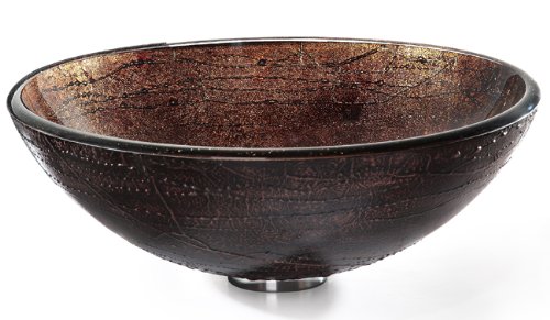 Copper Illusion Glass Vessel Bathroom Sink with PU-MR Chrome Finish - Modern Vanity Sink for Bathroom, Powder Room, and Master Suite Decor