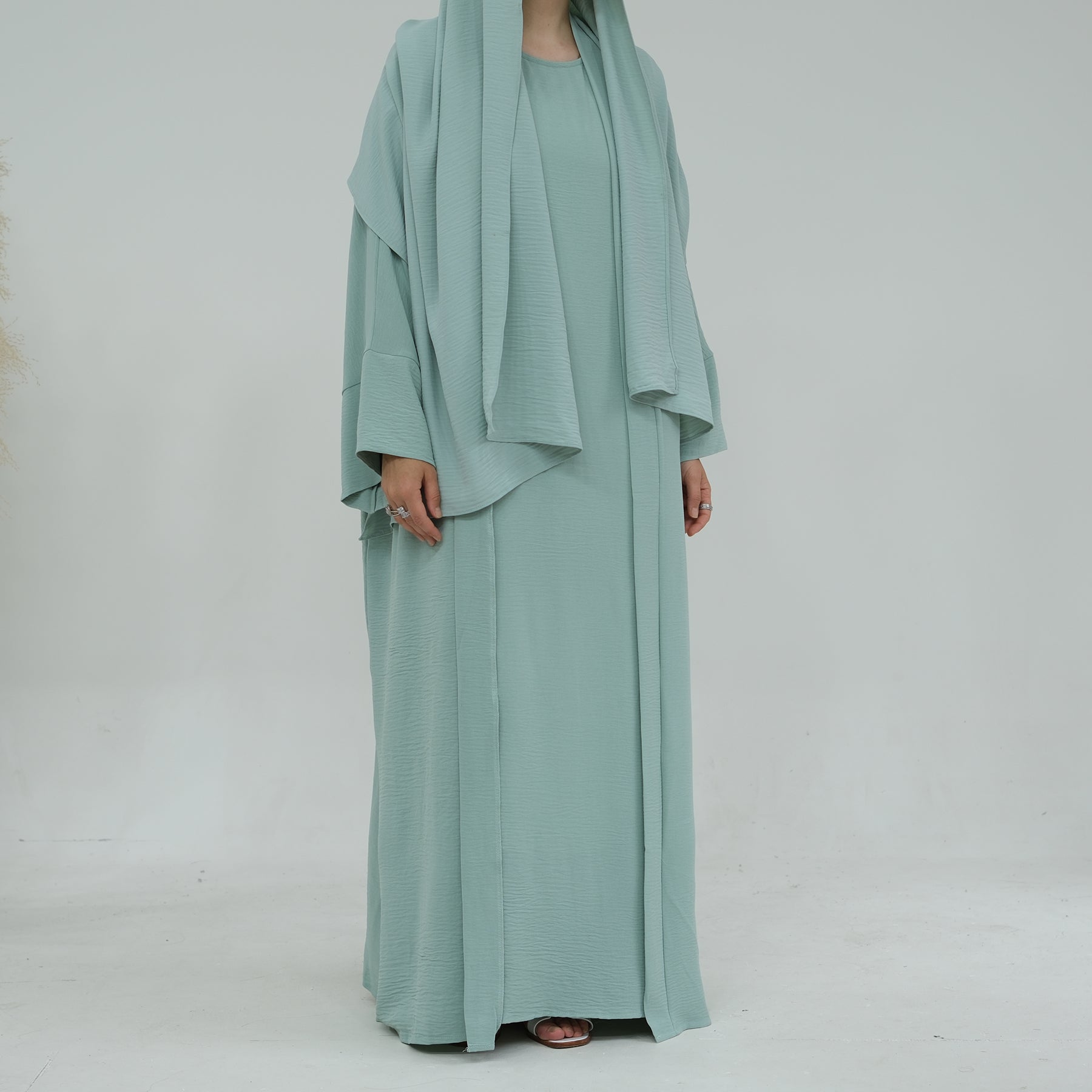 Lea 2 Piece Abaya Set in Mint Green - Modest Islamic Prayer Dress for Women | Perfect for Eid, Mosque & Special Occasions
