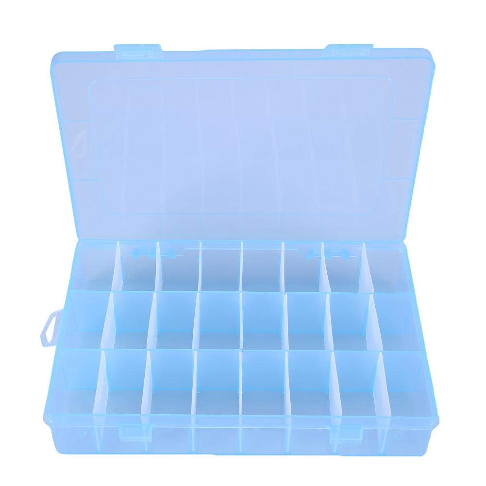 24 Grids Adjustable Jewelry Organizer Box - Detachable Plastic Beads & Earrings Storage Case with Divider - Jewelry Box for Necklaces, Rings, Bracelets - Perfect for Travel, Home & Gift Organization (Blue)