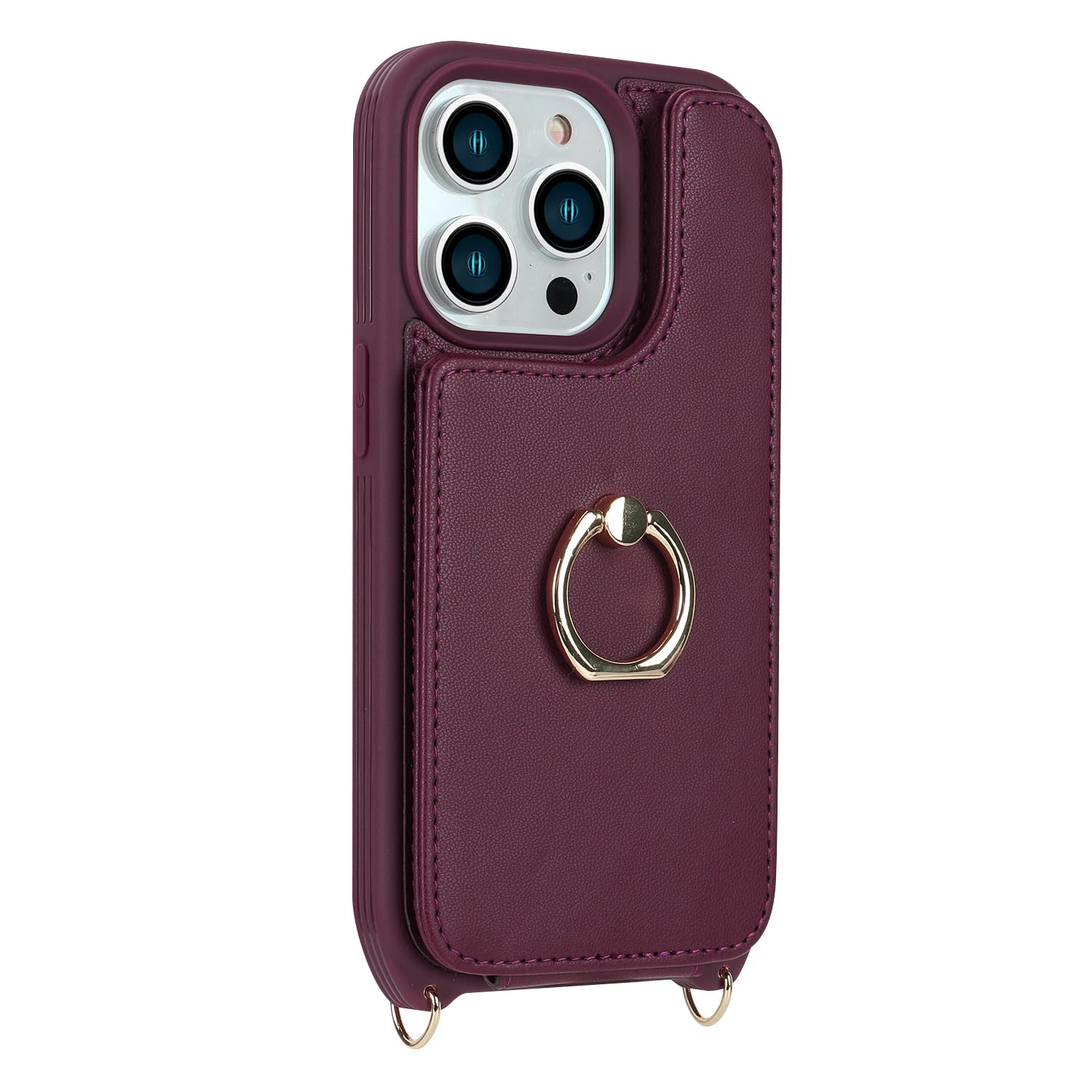 Premium iPhone 15 Pro Max Case with Card Holder & Wrist Strap - 6.7 Inch Wallet Phone Cover with Crossbody Lanyard, Ring Stand & Snap Clasp for Women (Wine Red) | Perfect for Travel, Shopping & Everyday Use