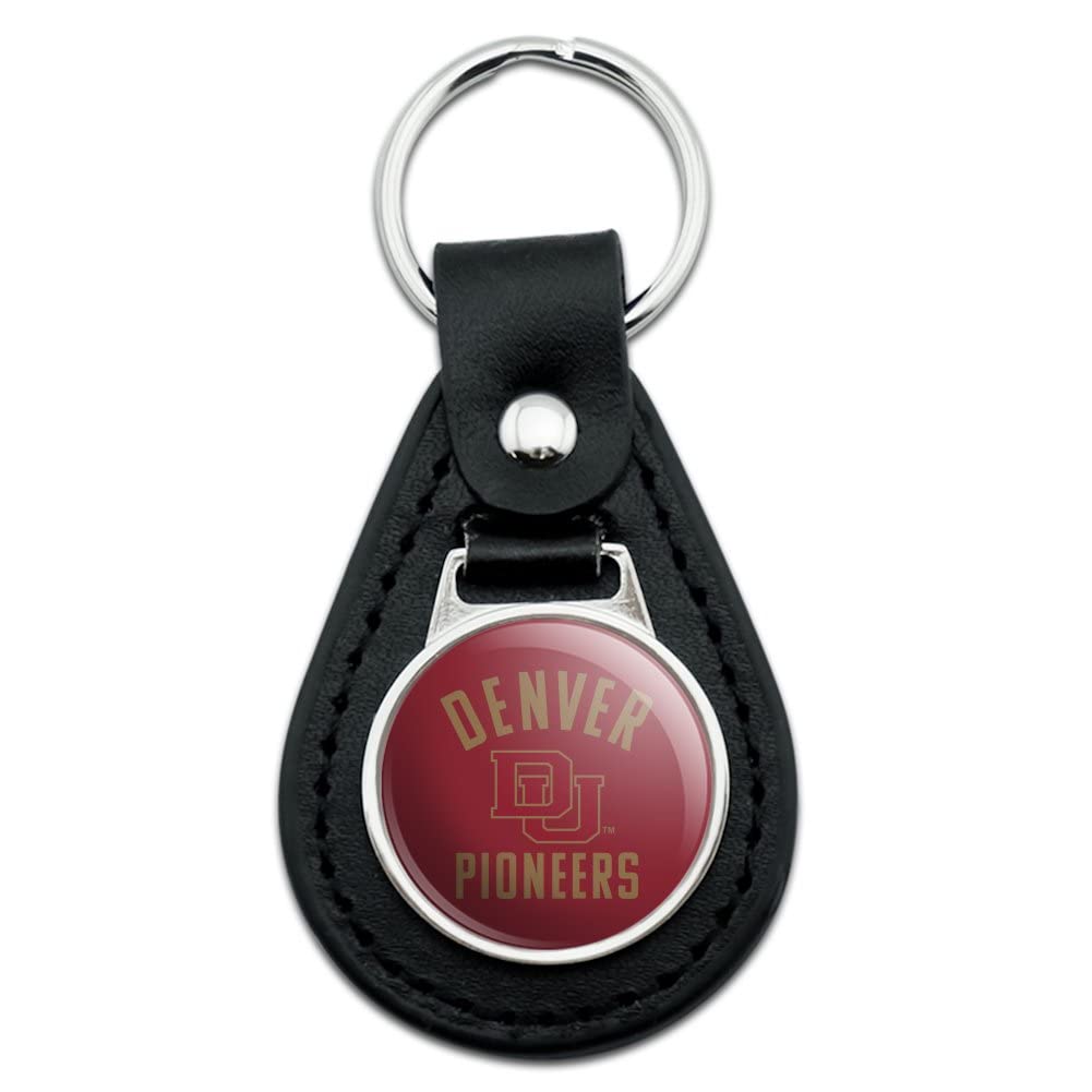 University of Denver Pioneers Black Leather Keychain - Custom Engraved College Keyring for Alumni, Students & Fans - Perfect for Gifts, Backpacks & Key Organization