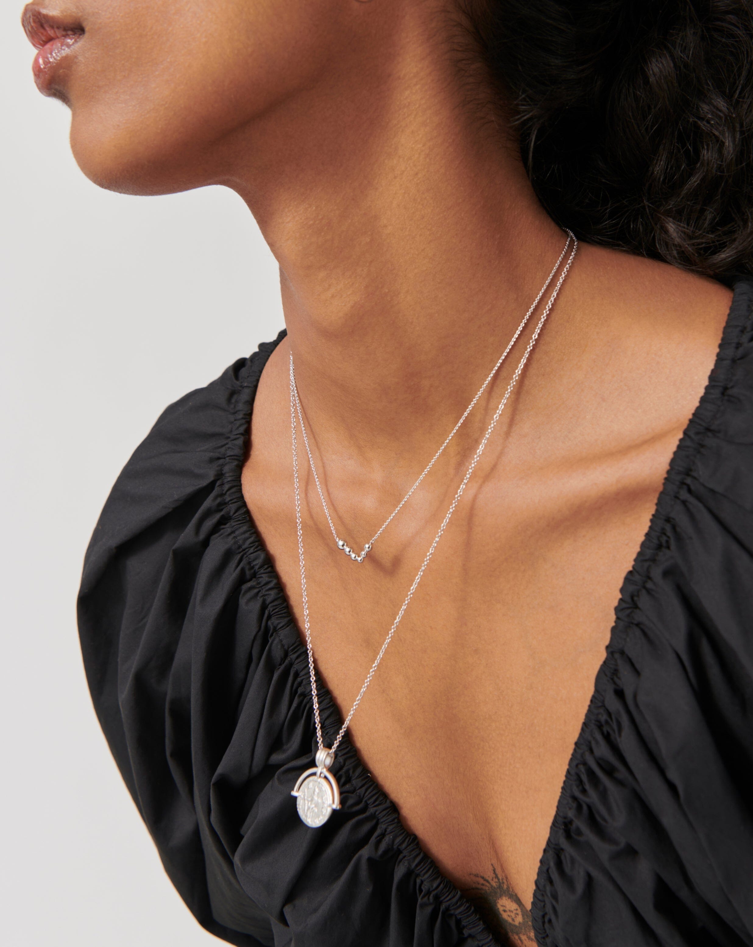 Beaded Floating Necklace | Sterling Silver Jewelry for Women | Elegant Layered Pendant Necklace for Daily Wear & Special Occasions