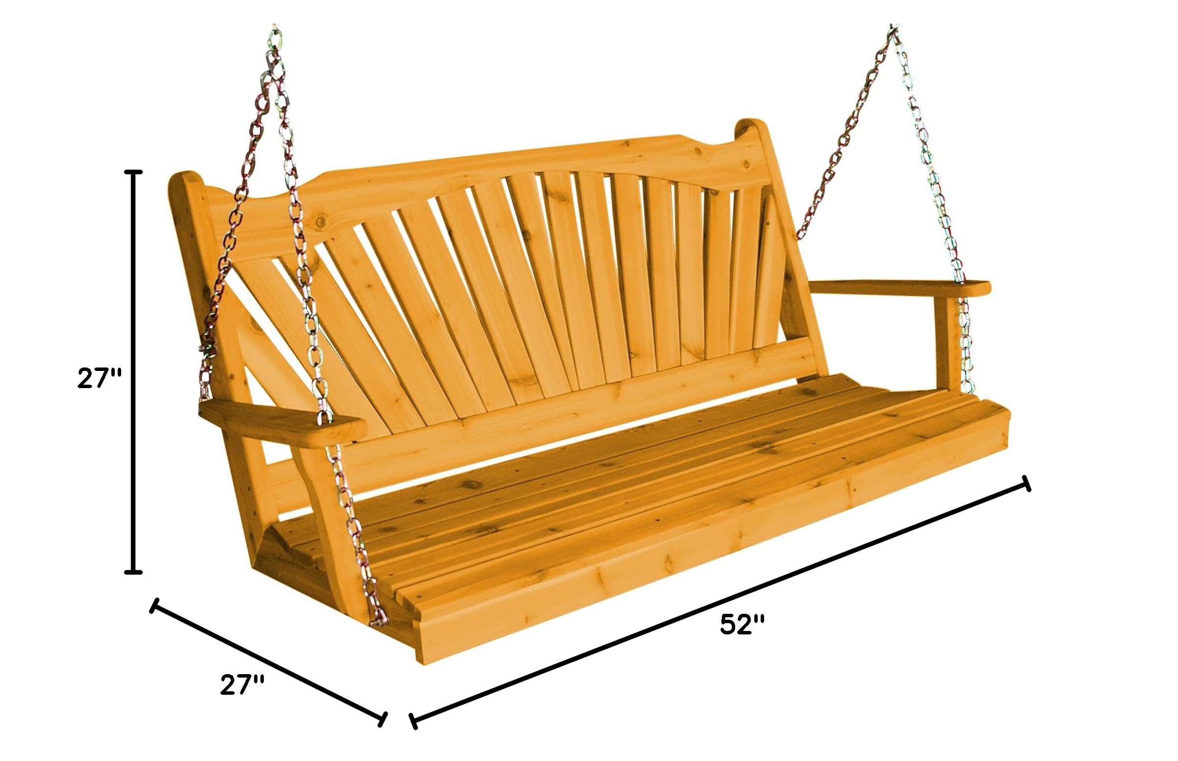 Premium Cedar 4' Fanback Porch Swing with Natural Stain - Outdoor Patio Furniture for Relaxing in Your Backyard or Garden | Furniture Barn USA