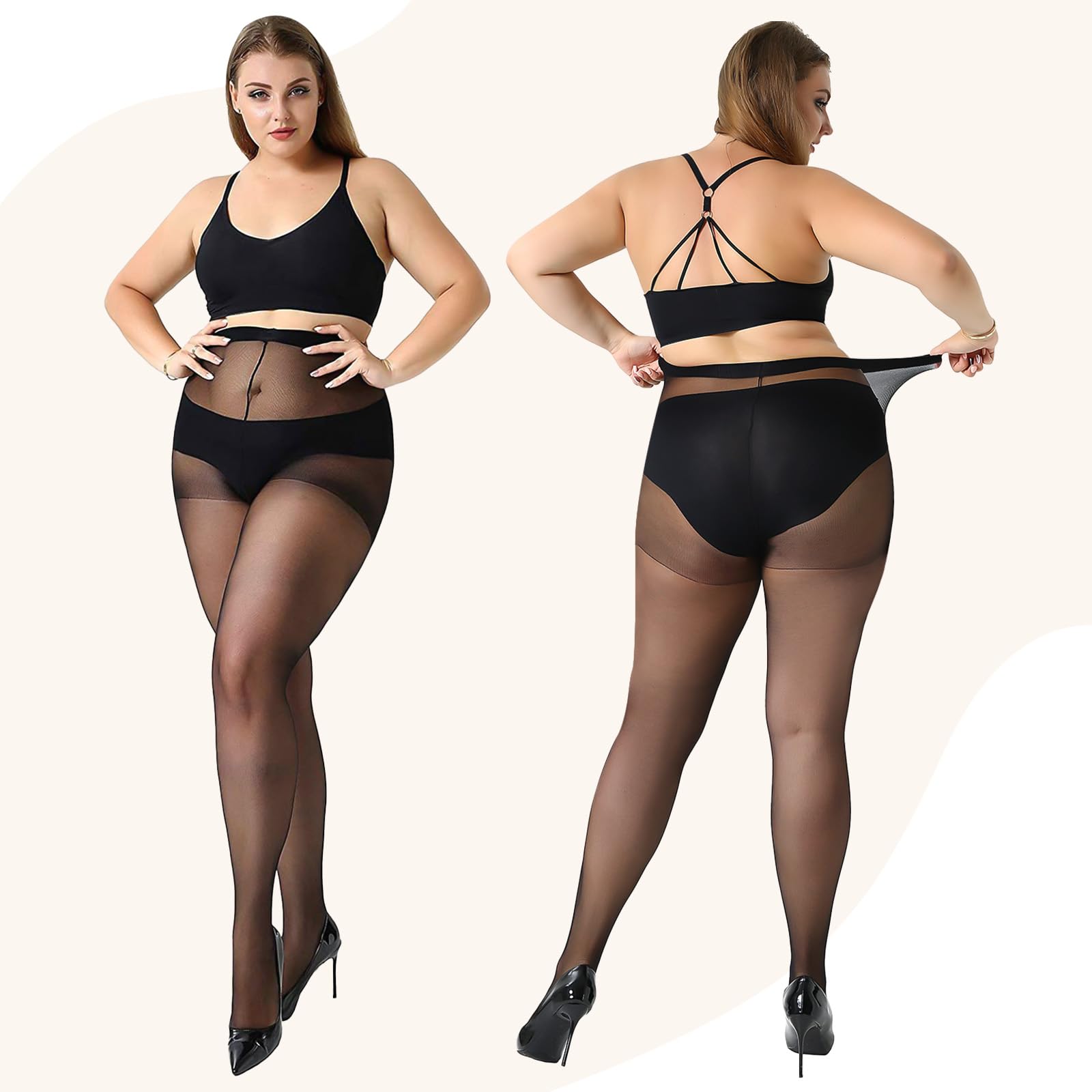 Yilanmy Women's 4 Pairs Plus Size Pantyhose - 20 Denier Sheer Soft Tights Queen Nylon Stockings for Work, Dress & Everyday Comfort