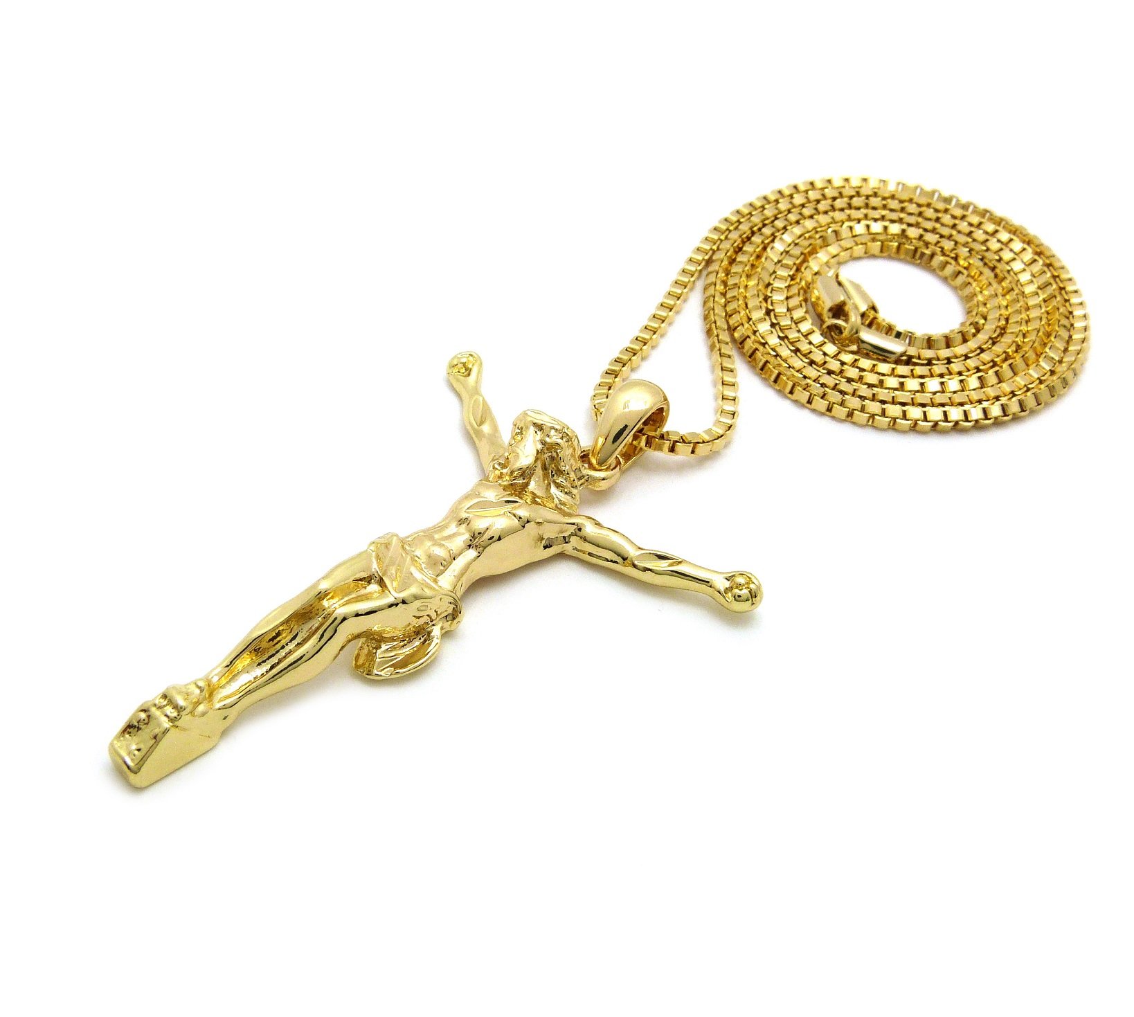 Gold Tone CBC Crown Jesus Cross Crucifix Pendant Necklace with Cuban Rope Chain - Religious Jewelry Gift for Men & Women - Perfect for Church, Weddings, and Everyday Faith Wear