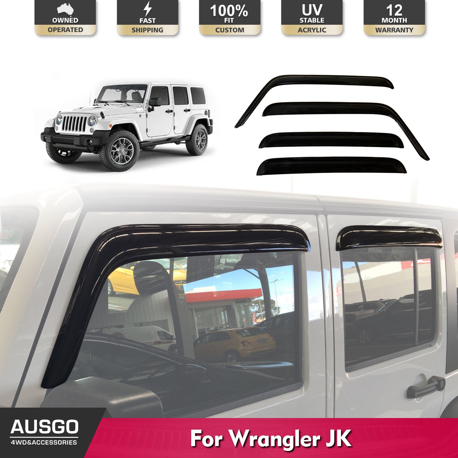 Premium Weather Shields for Jeep Wrangler JK 4-Door (2007-2018) - Durable Rain Guards & Wind Deflectors for All-Season Protection & Off-Road Adventures