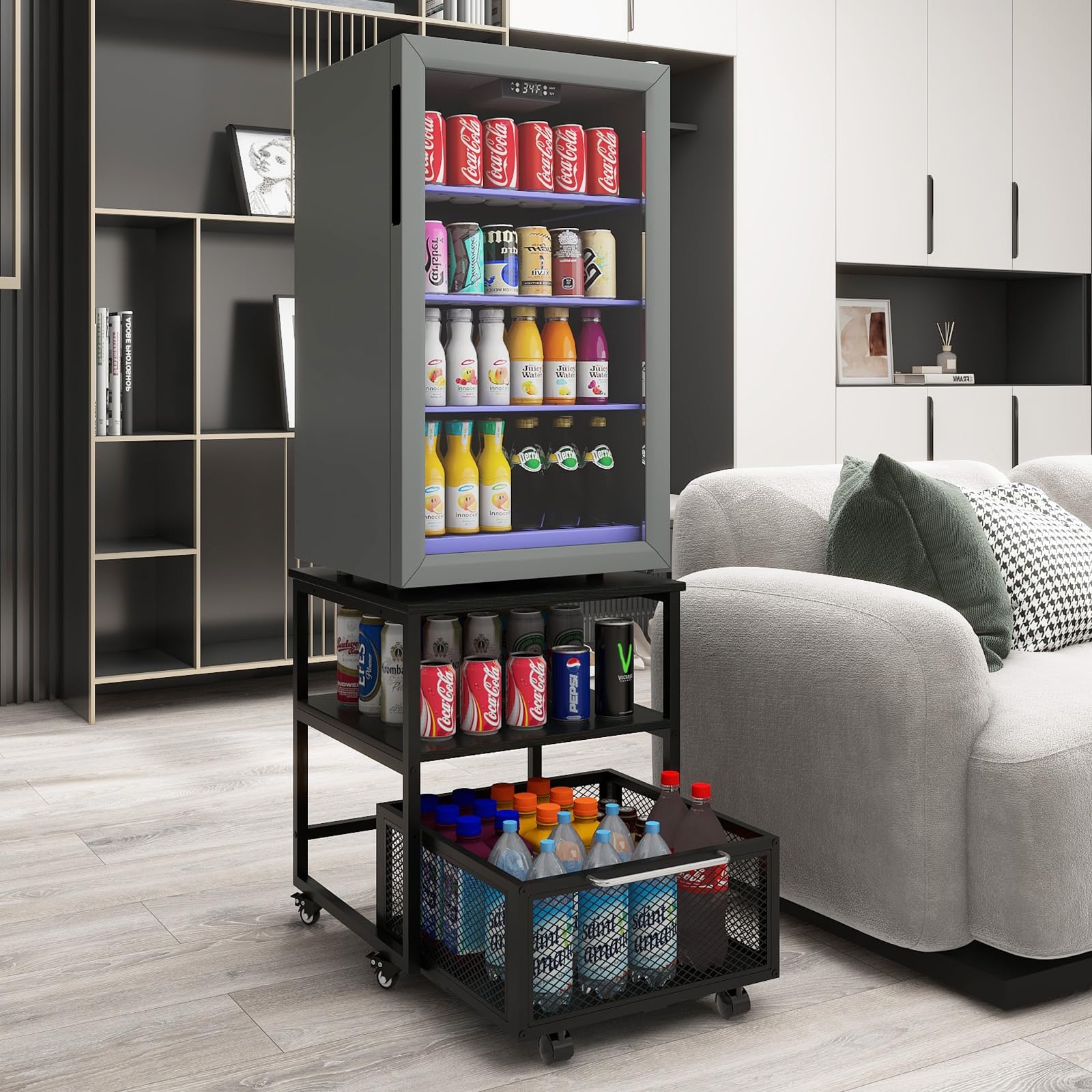 PUNCIA 19.7x19.7 Inch Heavy Duty Mini Fridge Stand with Storage & 4 Lockable Wheels - Beverage Refrigerator Table for Coffee Bar, Office, Home, Dorm - Perfect for Small Spaces & Compact Appliances