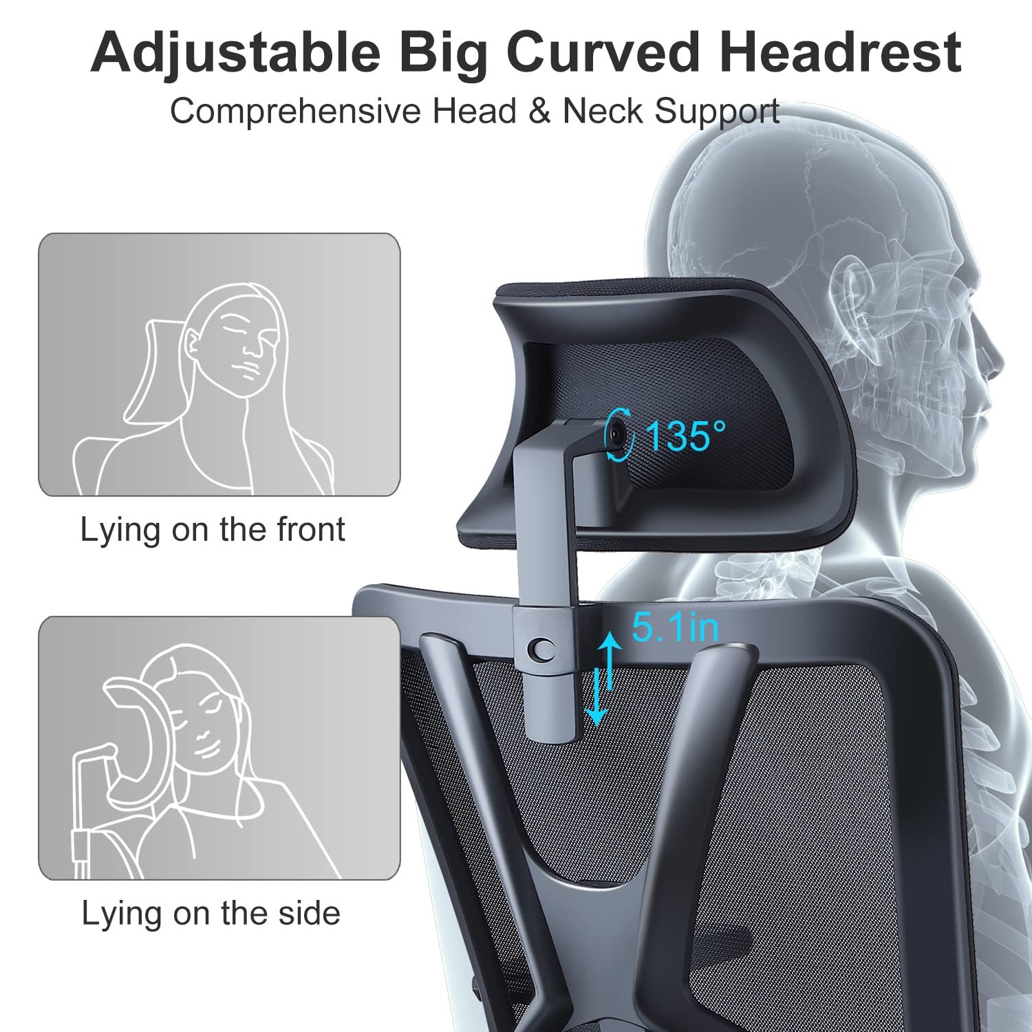 Ticova Ergonomic Office Chair - High Back Mesh Desk Chair with Adjustable Lumbar Support, Headrest & 3D Armrests - 130° Reclining Computer Chair for Home Office, Gaming, and Workspace Comfort