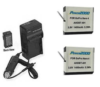 High-Quality 2X AHDBT-401 Rechargeable Battery with Dual Charger for GoPro Hero4 - Perfect for Outdoor Adventures, Travel Vlogging & Action Camera Enthusiasts