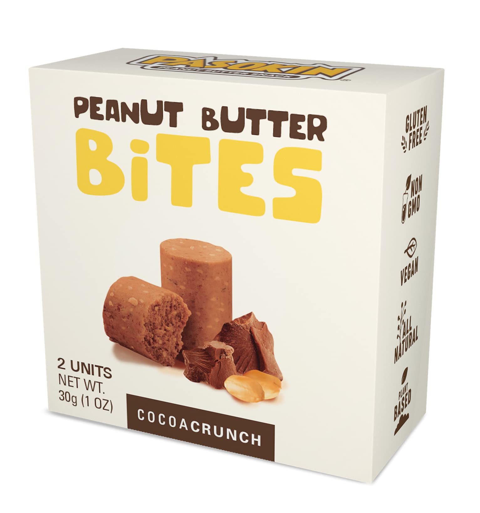 **PASOKIN Cocoa Crunch Natural Peanut Butter Bites – Kosher, Gluten-Free, Vegan, High-Protein Snack – Crunchy & Creamy Chocolate Paçoca – Made in USA, 0.5 oz (20 Count) – Perfect for On-the-Go, Healthy Office Snacks & Post-Workout Energy Boost**