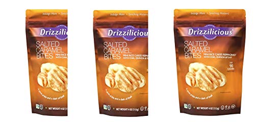 Drizzilicious Salted Caramel Mini Rice Cakes with Chia, Quinoa & Flax - Healthy Gluten-Free Snacks 4oz (Pack of 3) - Perfect for On-the-Go, Office Snacking & Kids Lunchboxes