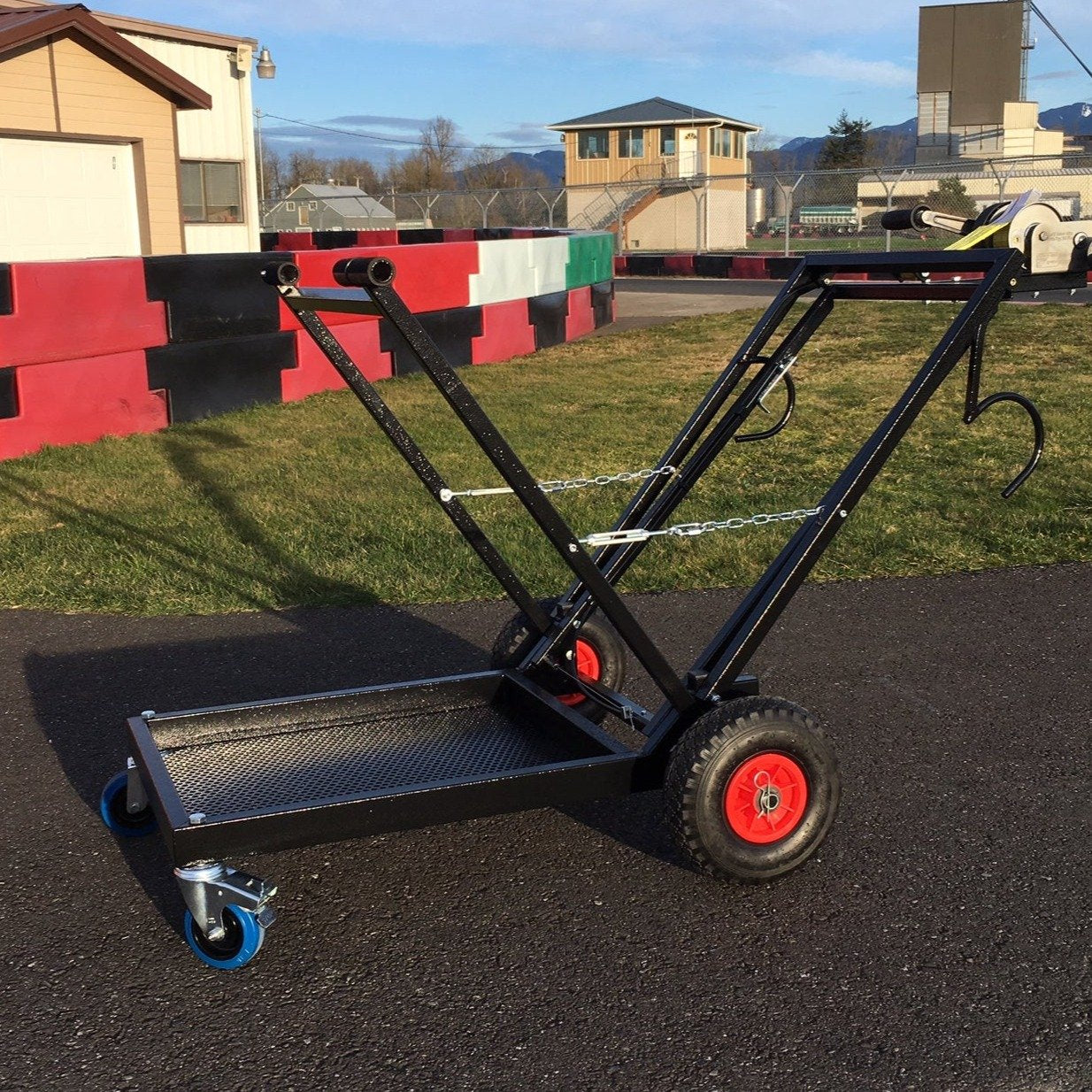 IM Black Semi Automatic Kart Stand with Hand Winch and Hooks - Heavy Duty Go Kart Lift for Easy Maintenance & Storage - Perfect for Racing Enthusiasts & DIY Garage Workshops